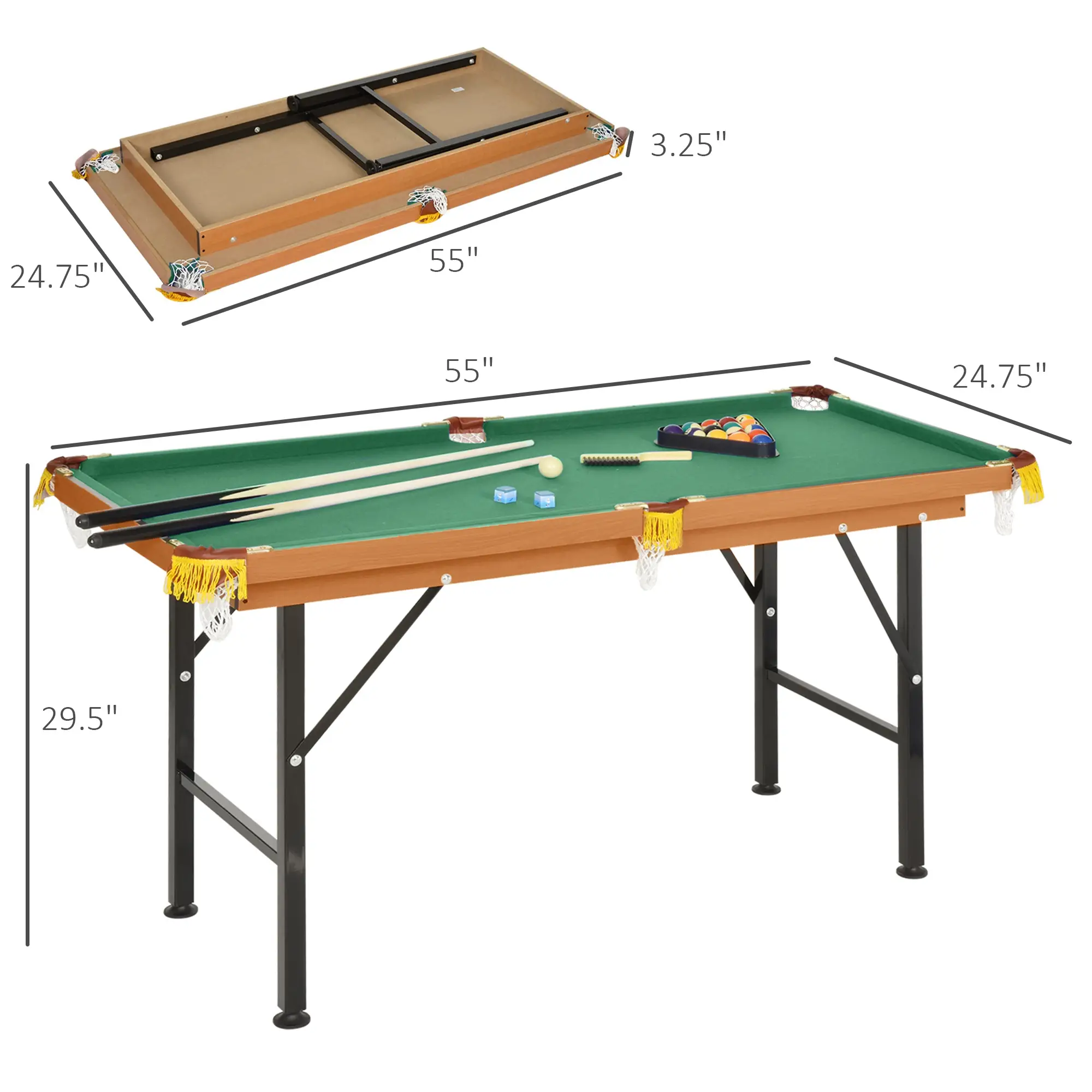 54.3"L Mini Pool Table, Portable, Includes Cues, Balls, Chalk, Rack - Image 3