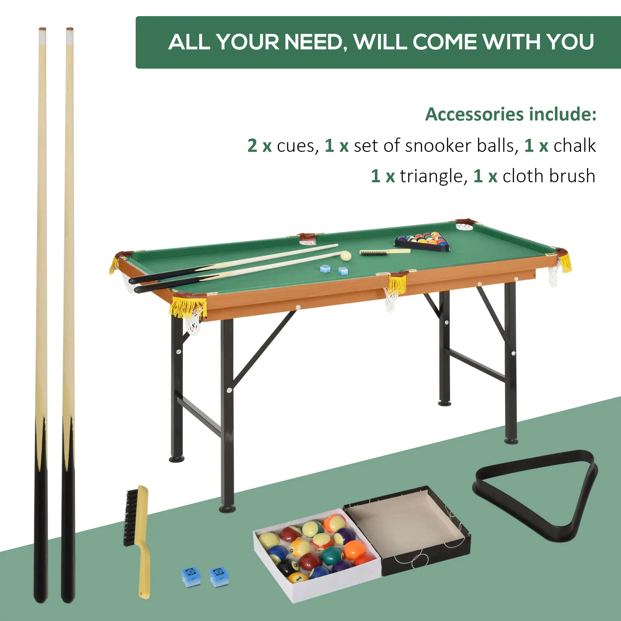 54.3"L Mini Pool Table, Portable, Includes Cues, Balls, Chalk, Rack - Image 4