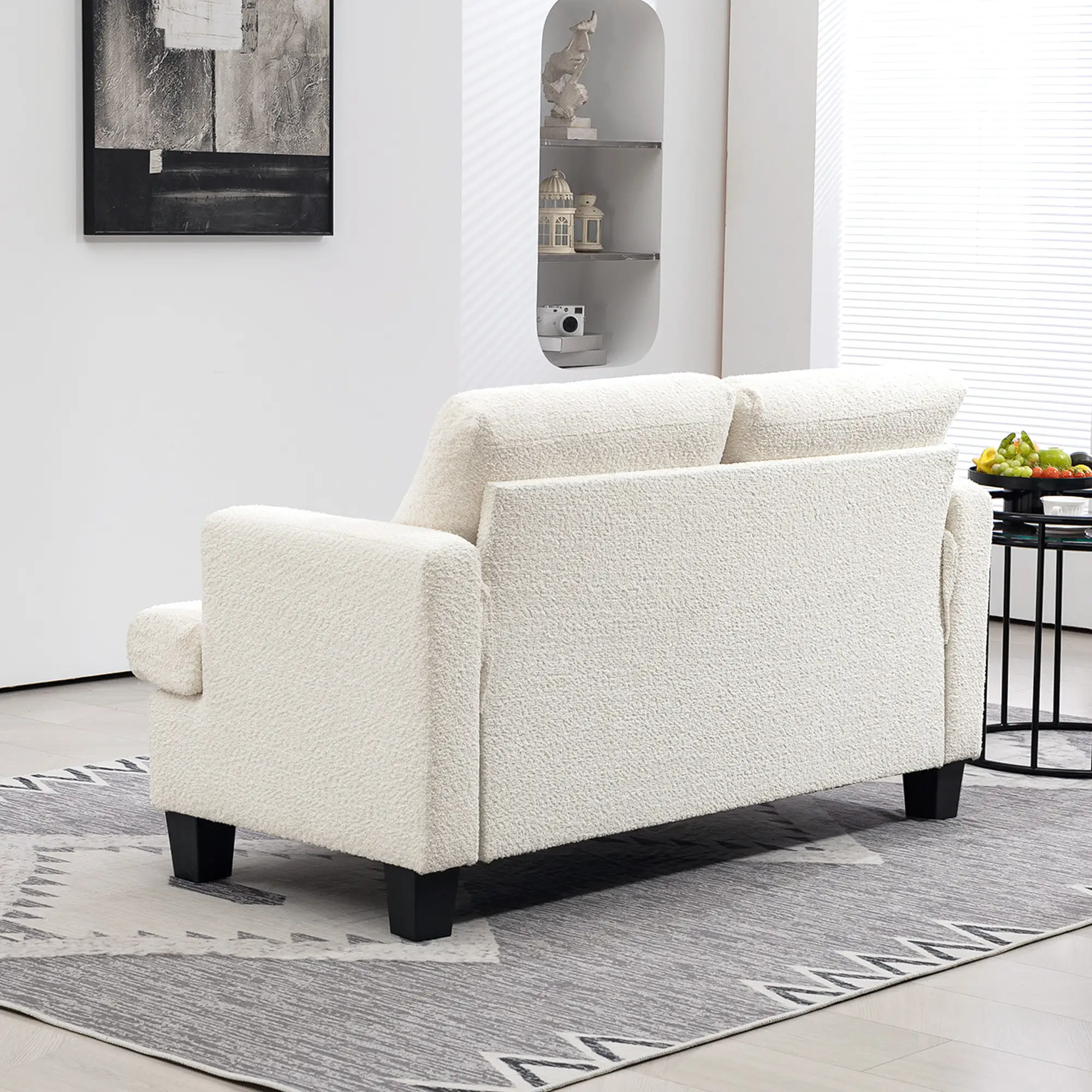54.3" Loveseat Sofa, 2 Seater, Removable Cushions, Wood Frame, Cream White - Image 10