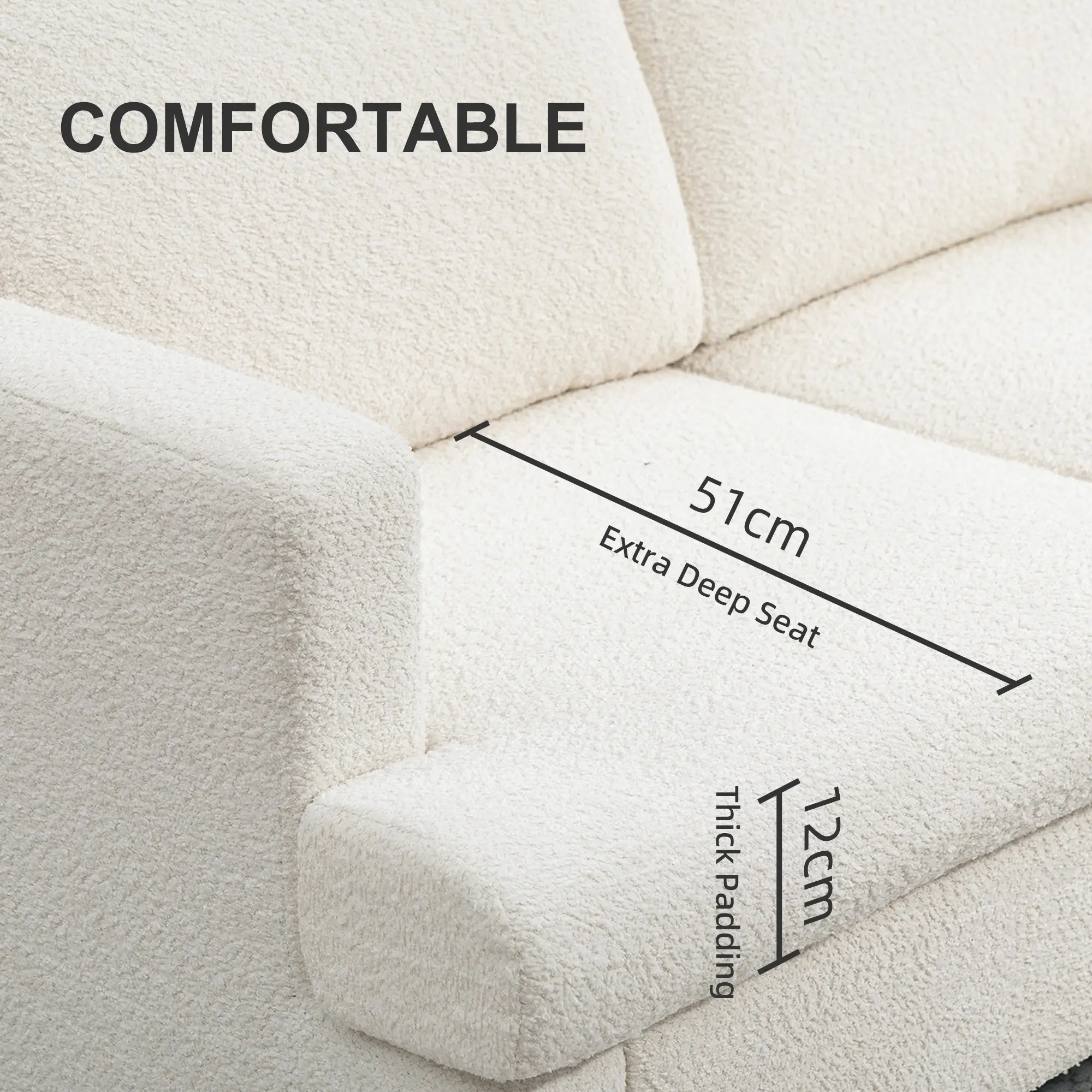54.3" Loveseat Sofa, 2 Seater, Removable Cushions, Wood Frame, Cream White - Image 4