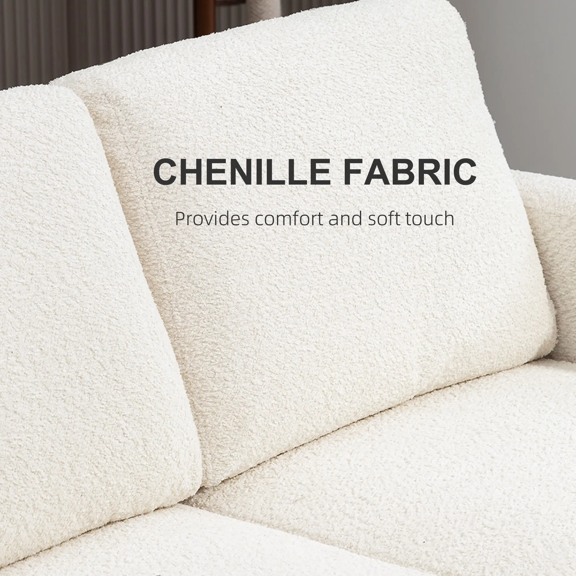 54.3" Loveseat Sofa, 2 Seater, Removable Cushions, Wood Frame, Cream White - Image 5