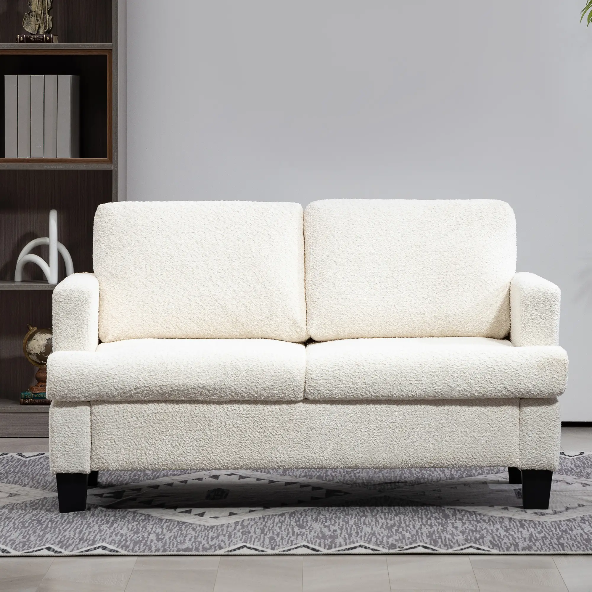 54.3" Loveseat Sofa, 2 Seater, Removable Cushions, Wood Frame, Cream White - Image 7