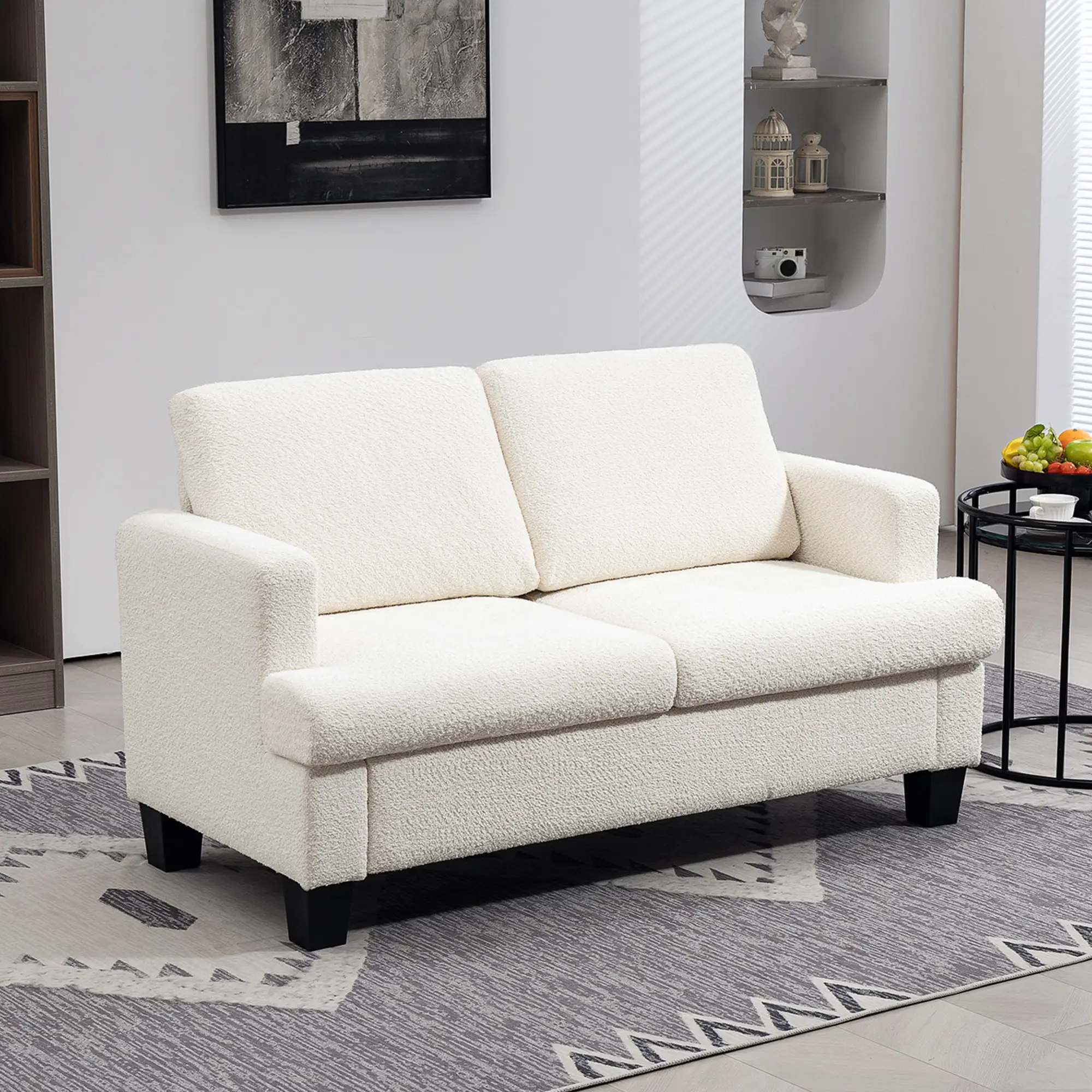 54.3" Loveseat Sofa, 2 Seater, Removable Cushions, Wood Frame, Cream White - Image 8