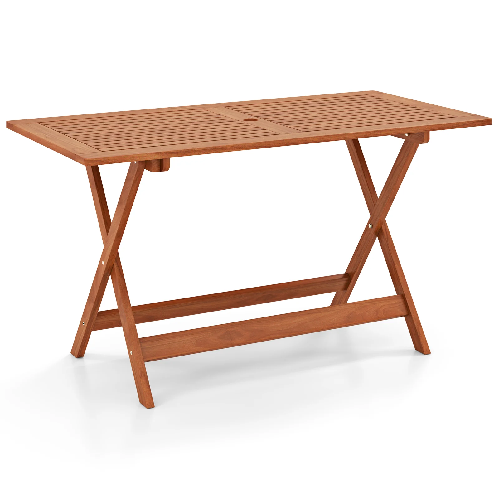 54.5 Inch x 27.5 Inch Patio Dining Table, Umbrella Hole, Teak - Image 4