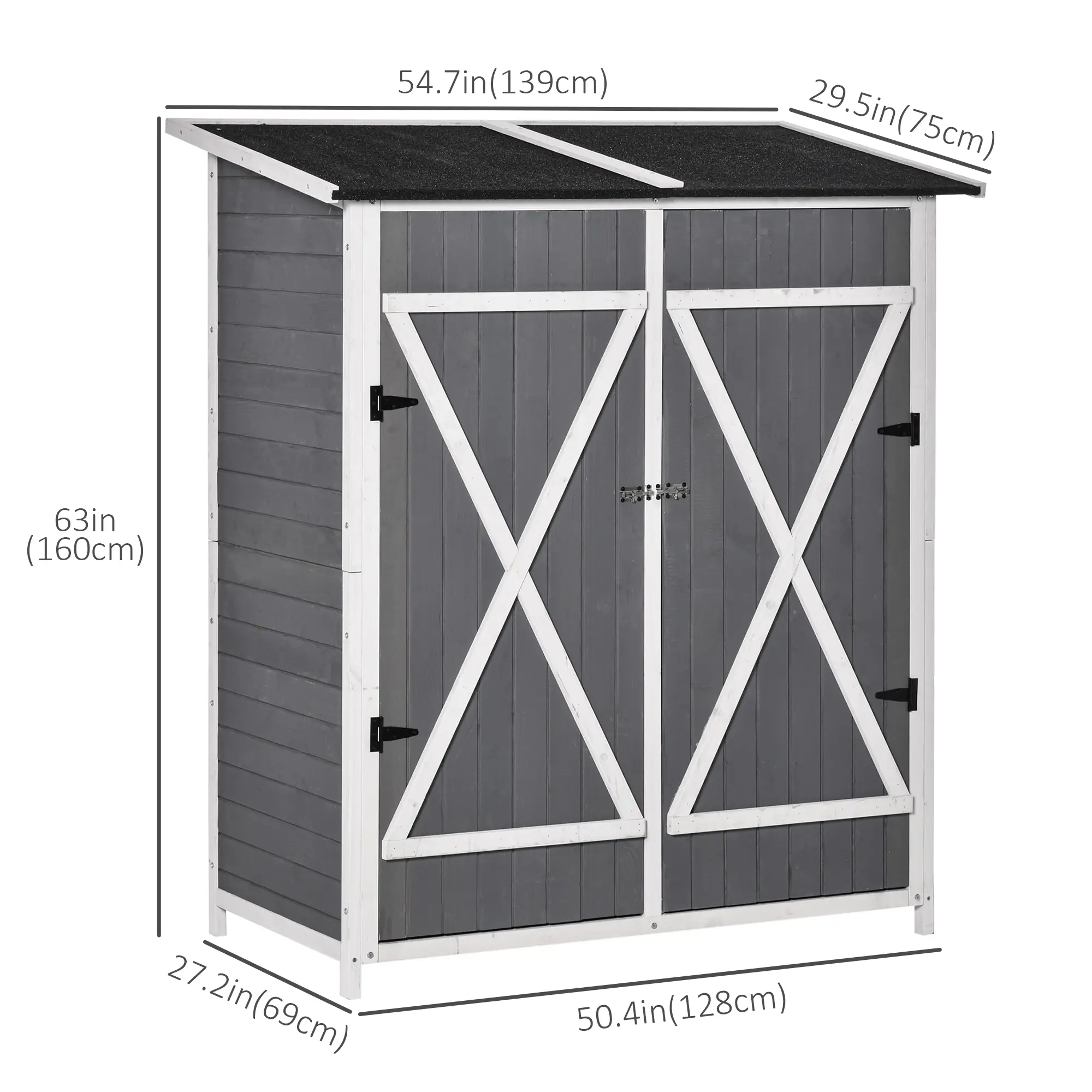 54.75''x29.5''x63'' Garden Storage Shed, Asphalt Roof, Wooden, Double Door - Image 3