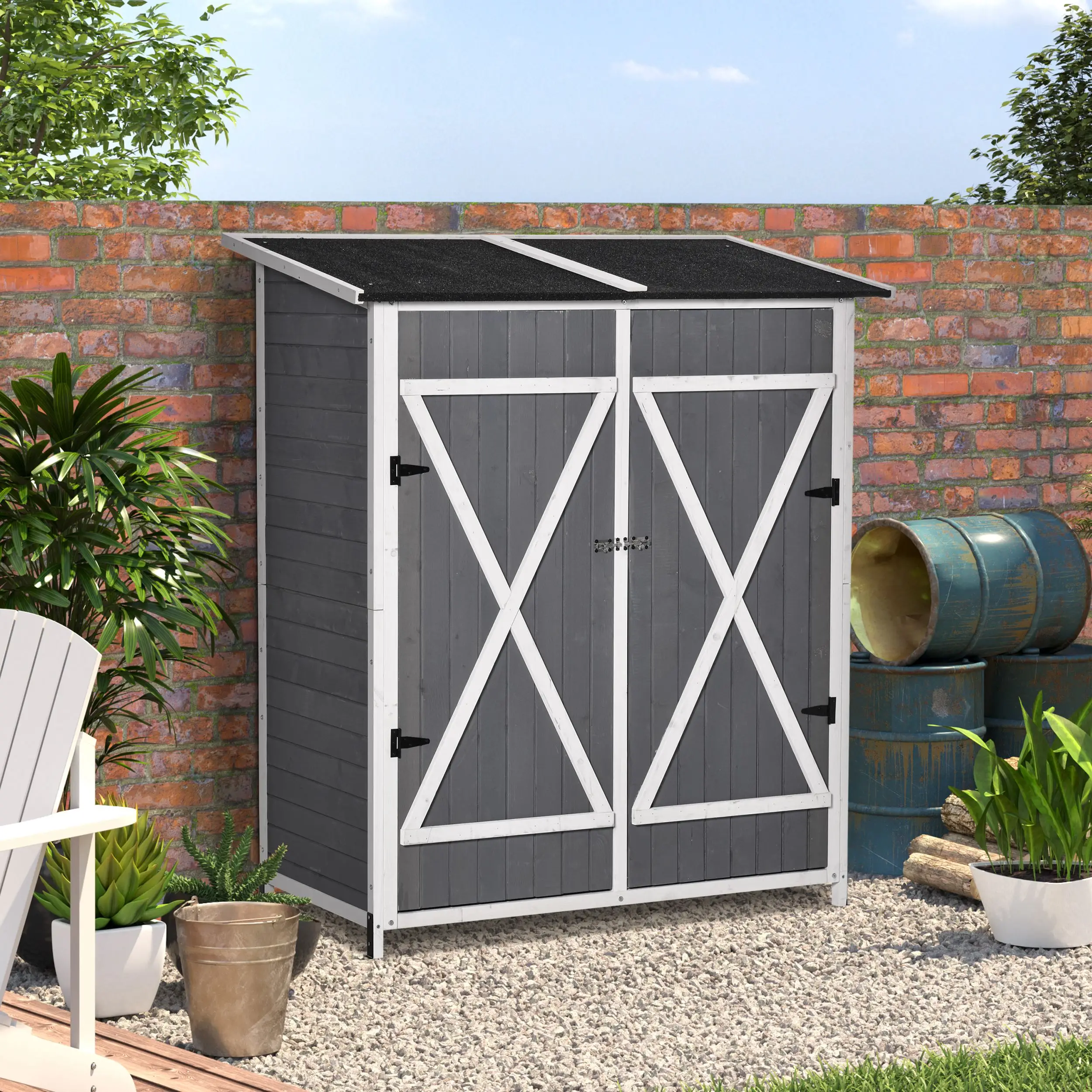 54.75''x29.5''x63'' Garden Storage Shed, Asphalt Roof, Wooden, Double Door - Image 8