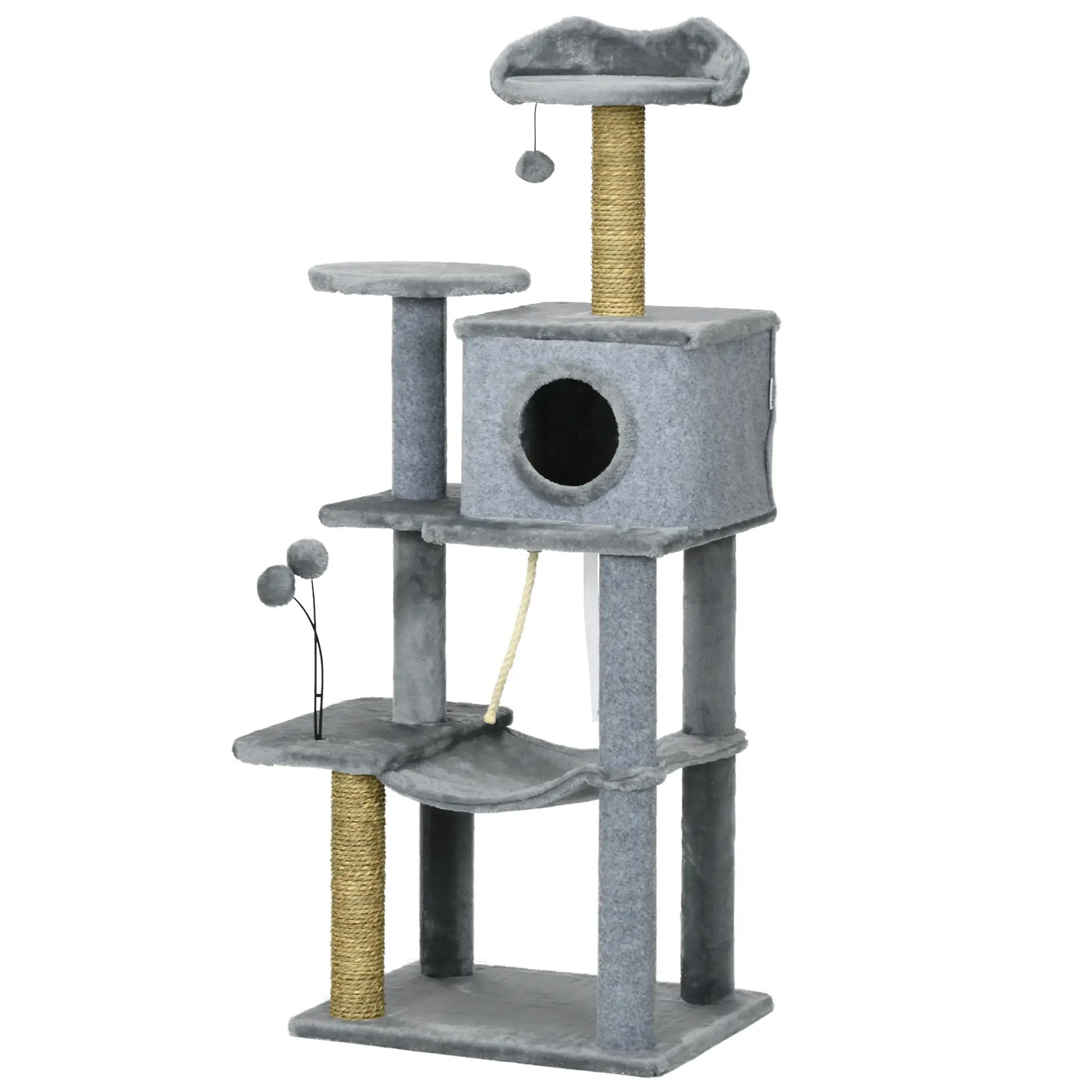54" Cat Tree for Large Cats, Hammock, Scratching Post, Condo, Grey