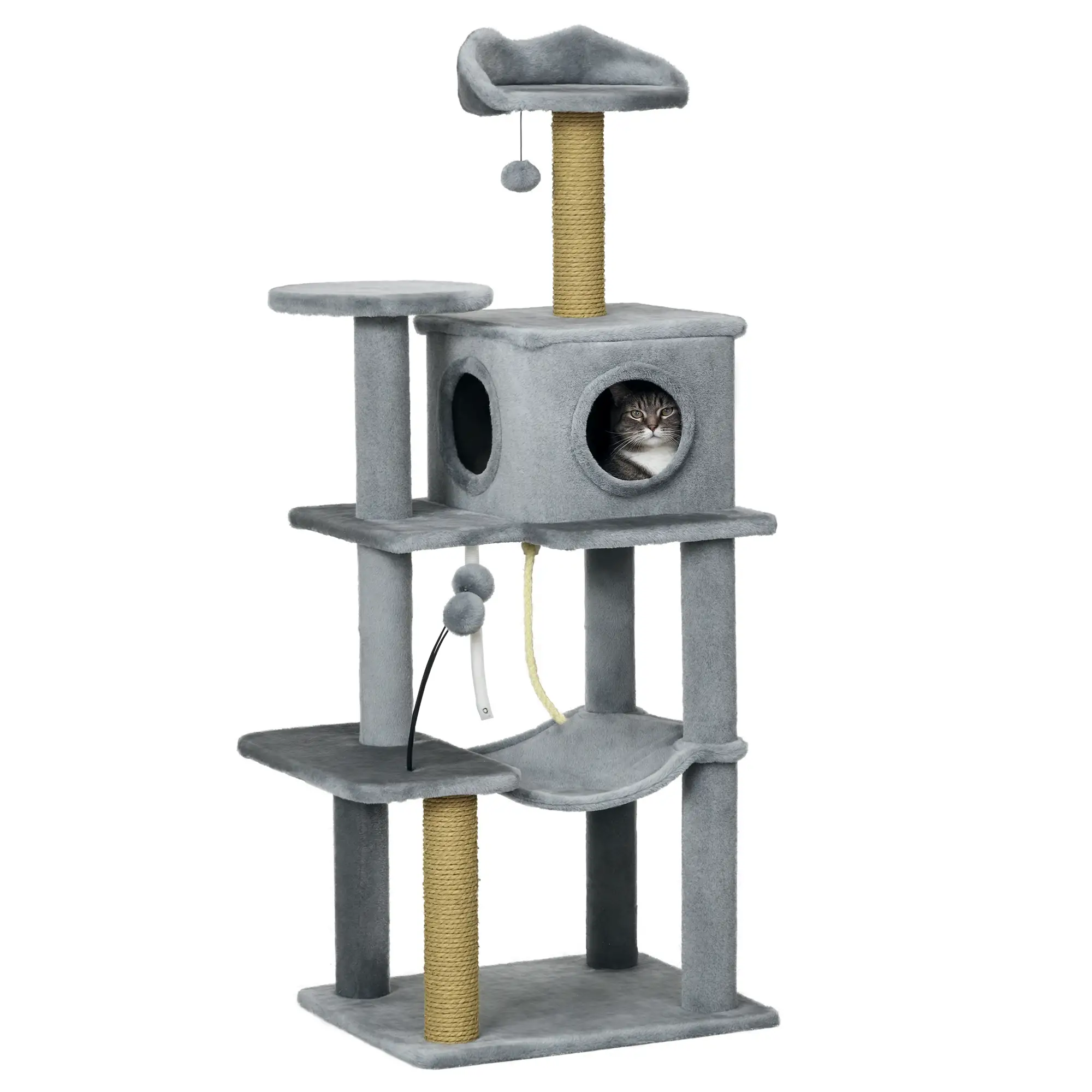 54" Cat Tree for Large Cats, Hammock, Scratching Post, Condo, Grey - Image 11