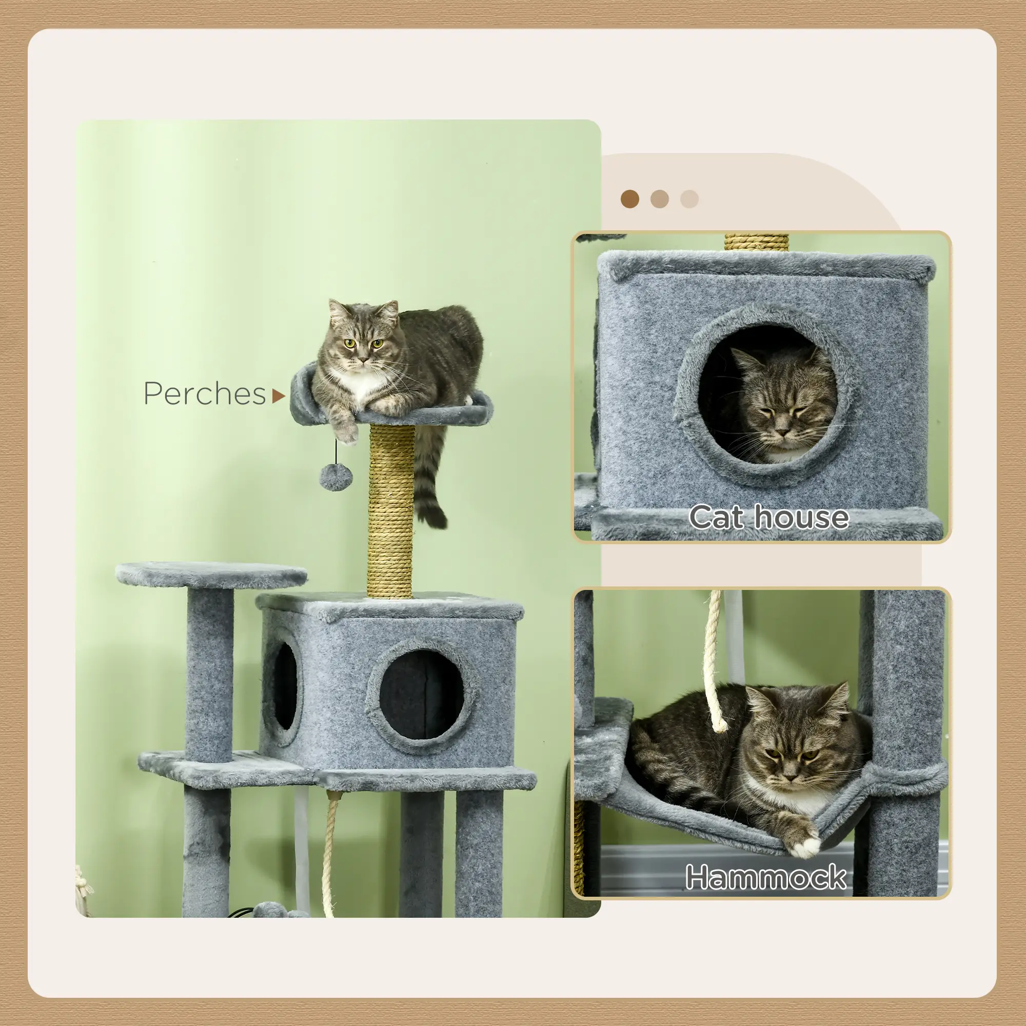 54" Cat Tree for Large Cats, Hammock, Scratching Post, Condo, Grey - Image 5