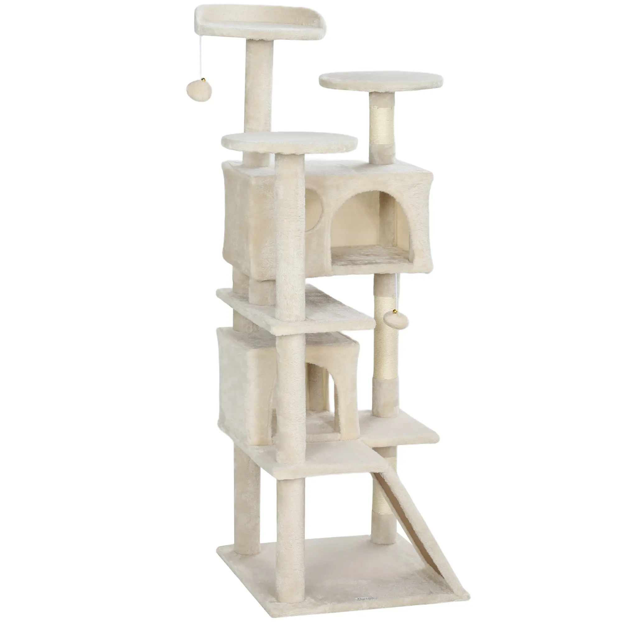 54" Cat Tree, Multi-Level Tower with Scratching Posts, Condos, Beige