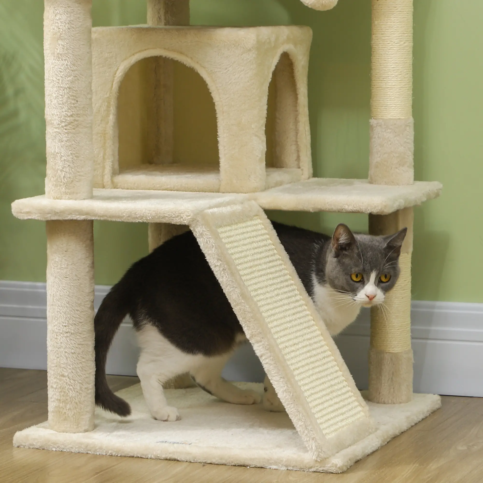 54" Cat Tree, Multi-Level Tower with Scratching Posts, Condos, Beige - Image 10