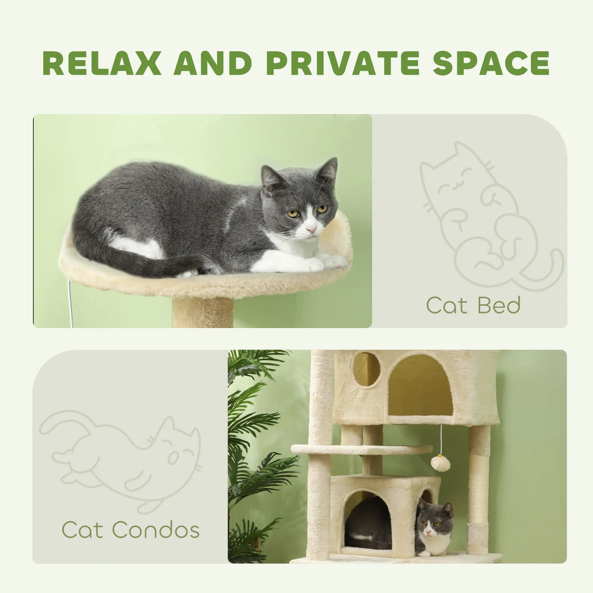54" Cat Tree, Multi-Level Tower with Scratching Posts, Condos, Beige - Image 5