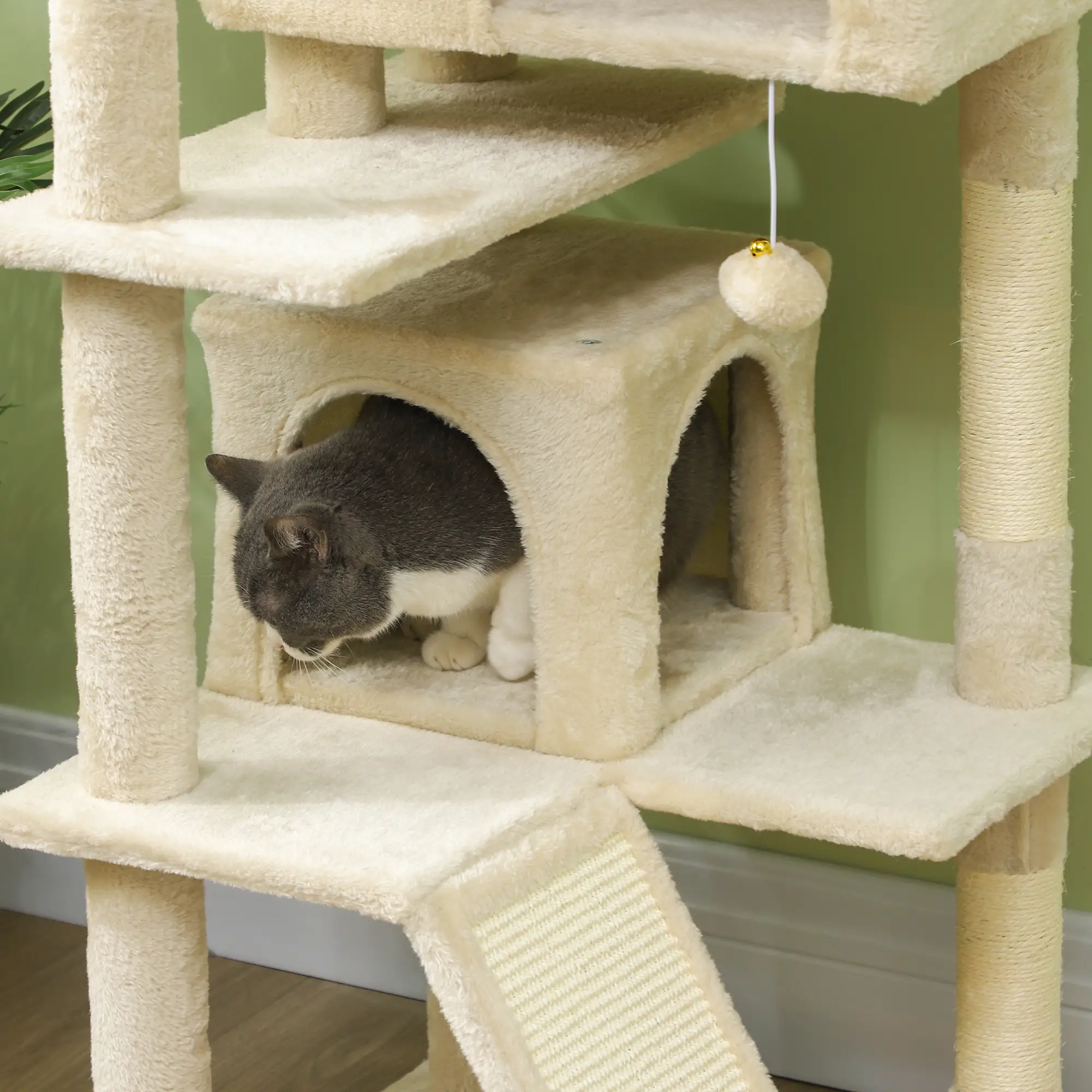 54" Cat Tree, Multi-Level Tower with Scratching Posts, Condos, Beige - Image 9