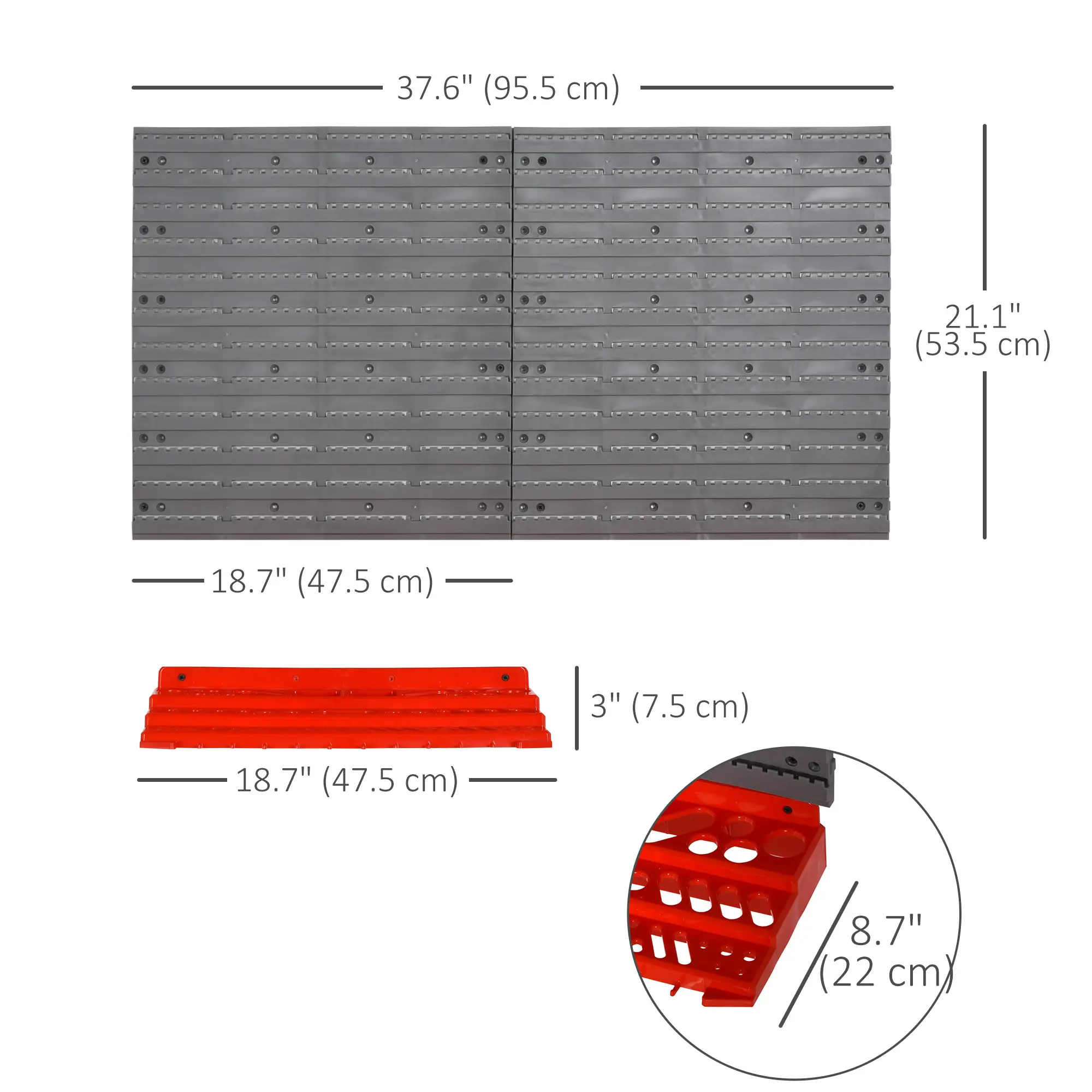 54 Piece Plastic Pegboard Panels, Wall Mounted Garage Storage, 50 Hooks, Red - Image 3