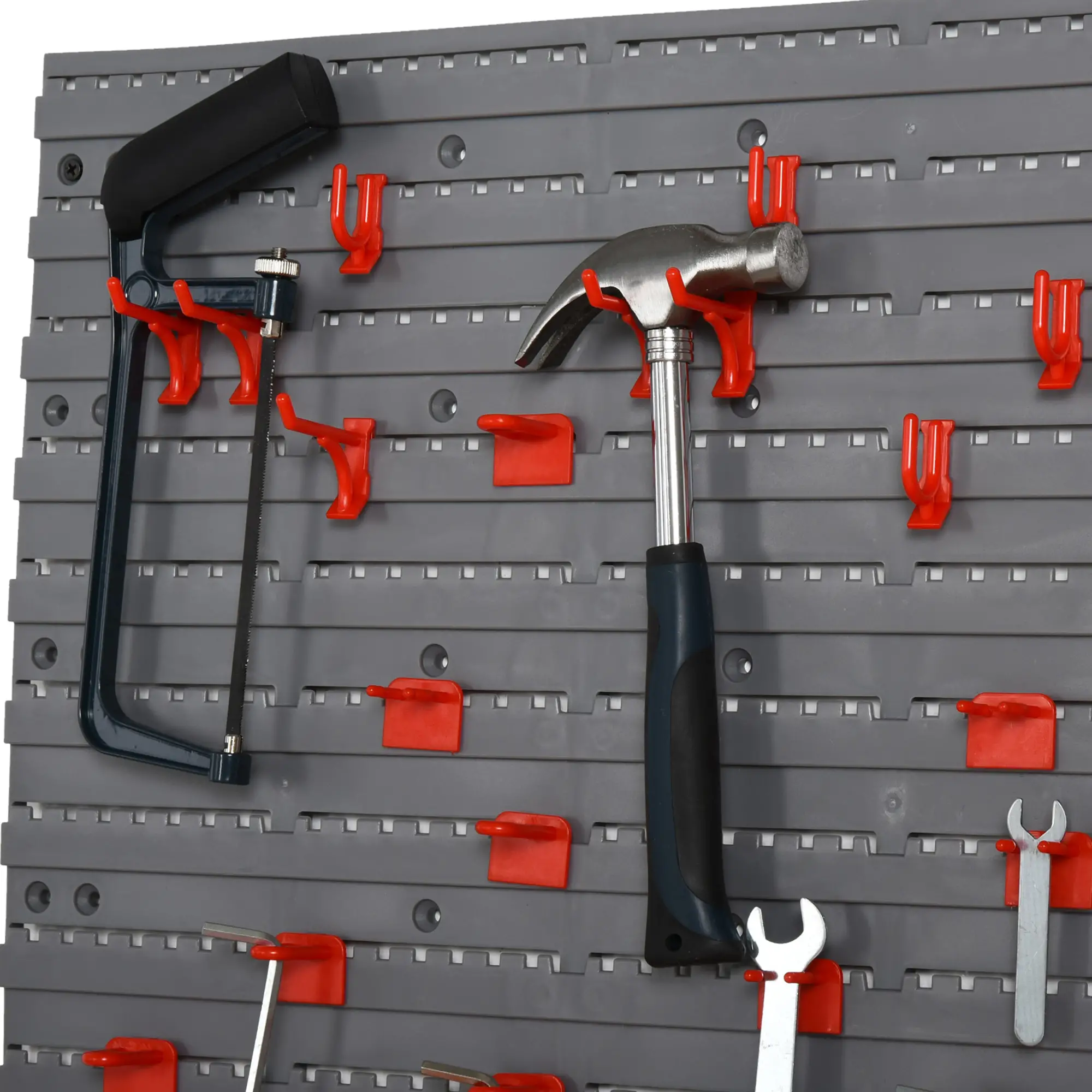 54 Piece Plastic Pegboard Panels, Wall Mounted Garage Storage, 50 Hooks, Red - Image 6
