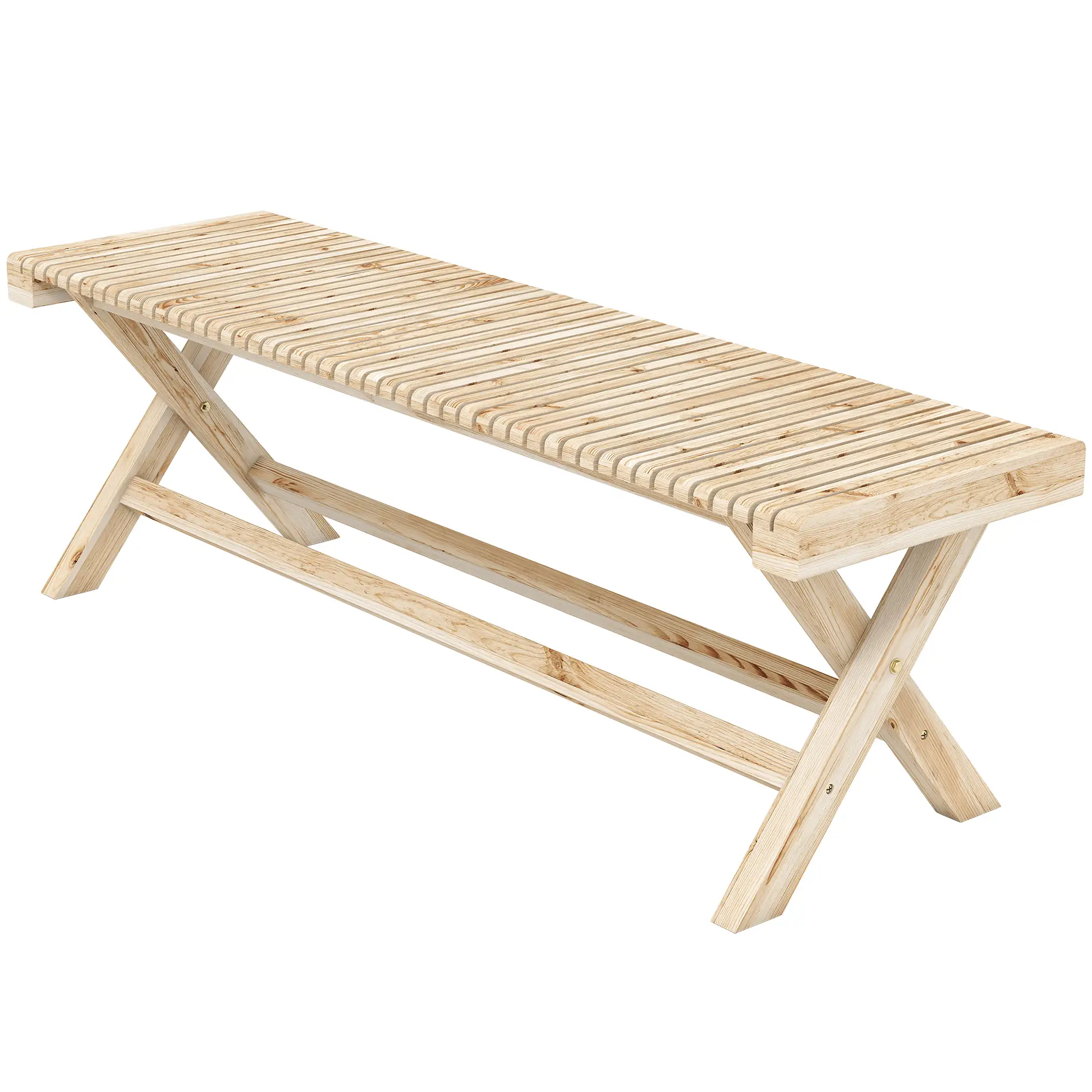 55.1" Garden Bench, 2-Seater Outdoor Bench, Natural Wood Finish