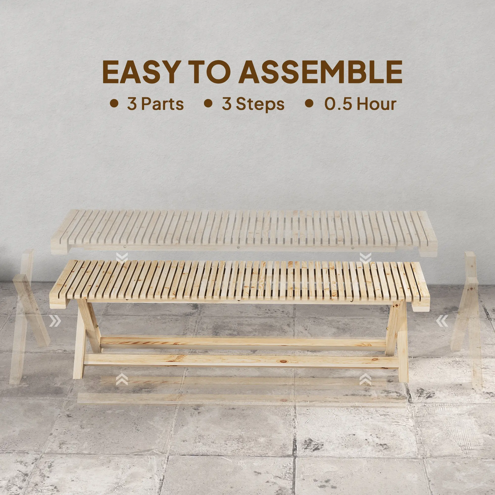 55.1" Garden Bench, 2-Seater Outdoor Bench, Natural Wood Finish - Image 7