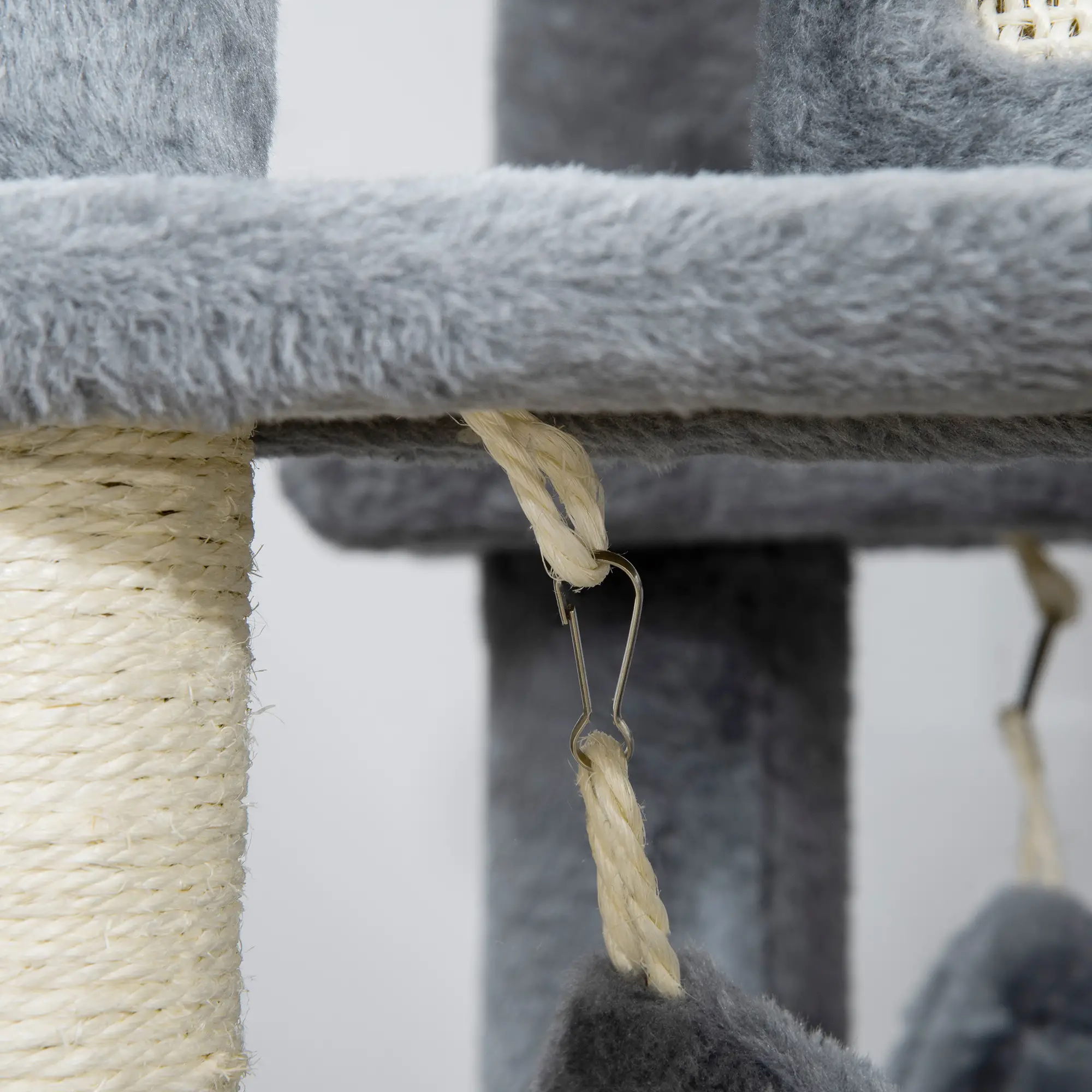 55" Cat Tree, Cat Tower with Bed, Ramp, Hammocks, Toys, Grey - Image 10
