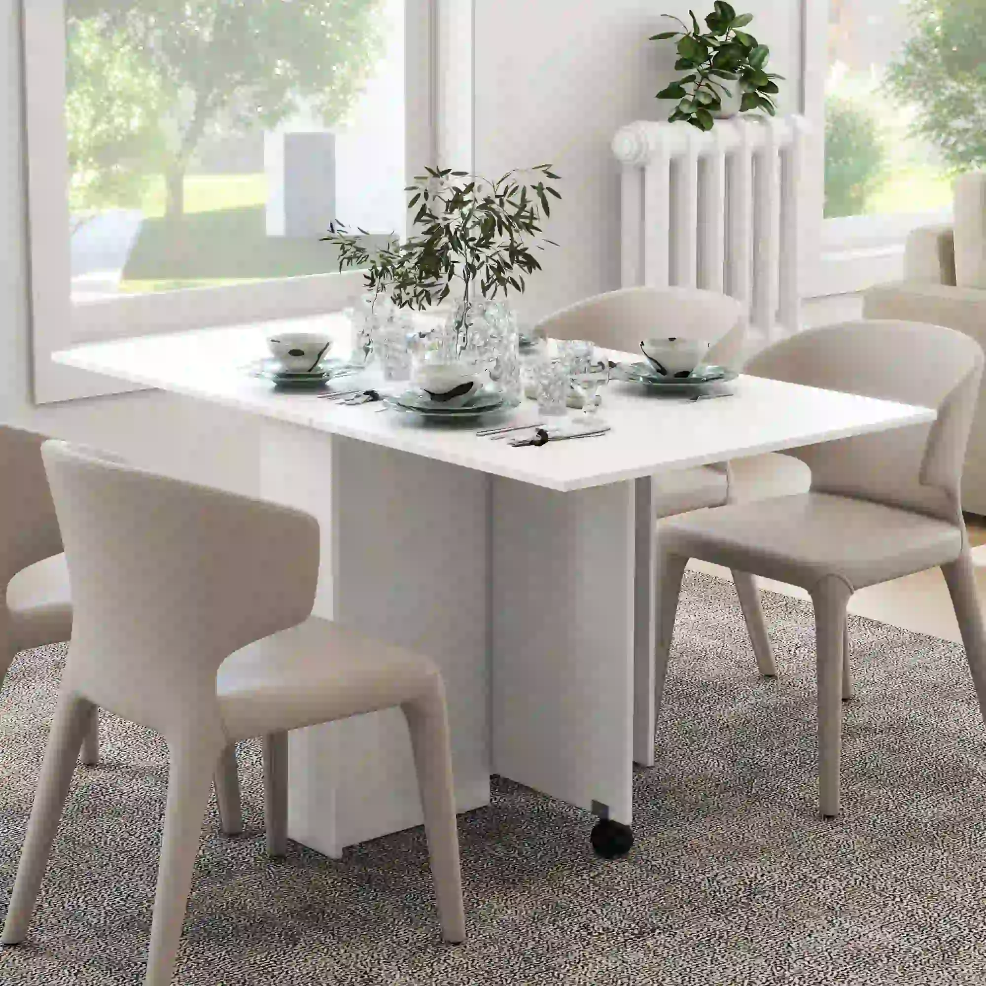 55" Folding Dining Table, Drop Leaf, Storage Shelves, White - Image 8
