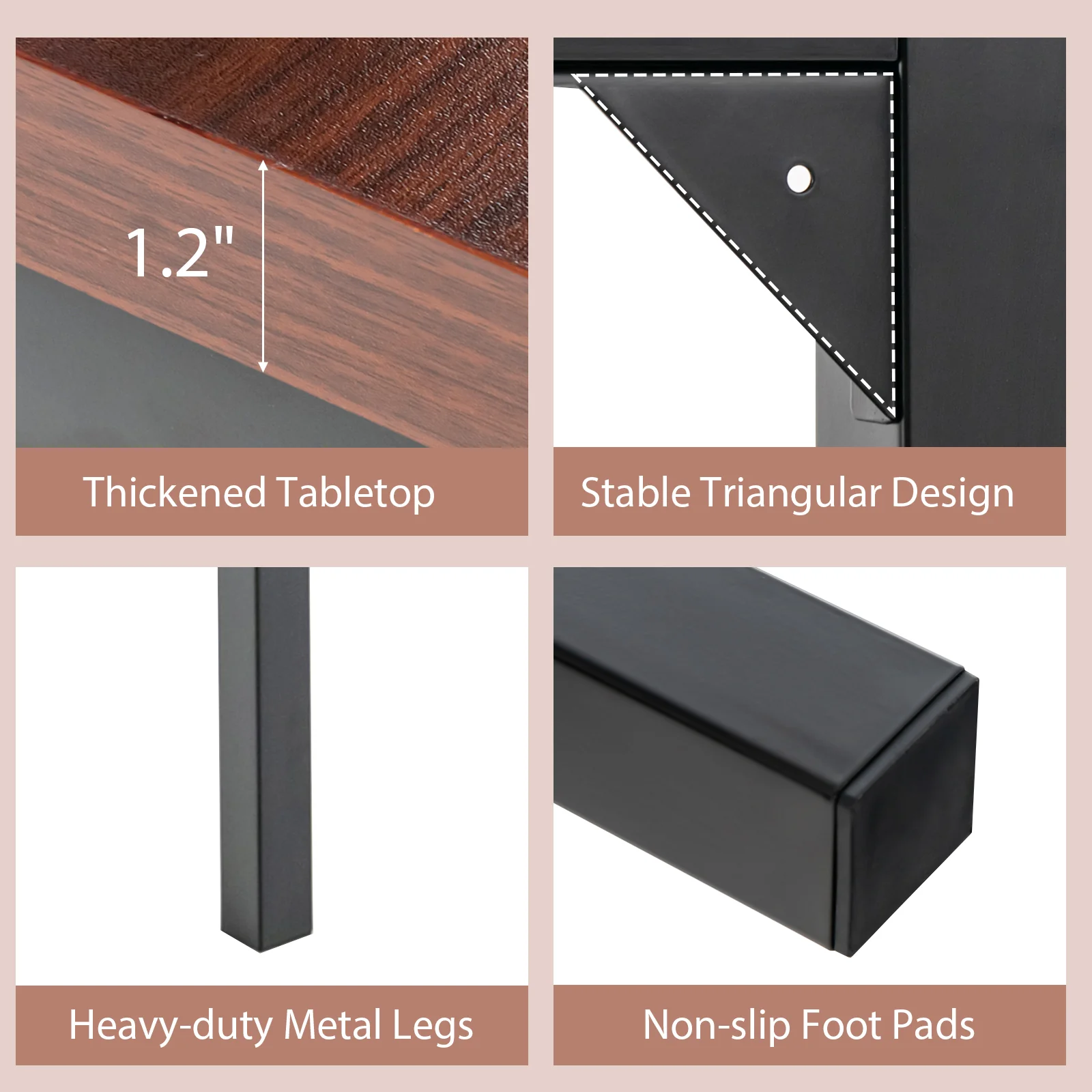 55 Inch Conference Table, Heavy-Duty Metal Frame, Brown - Image 7