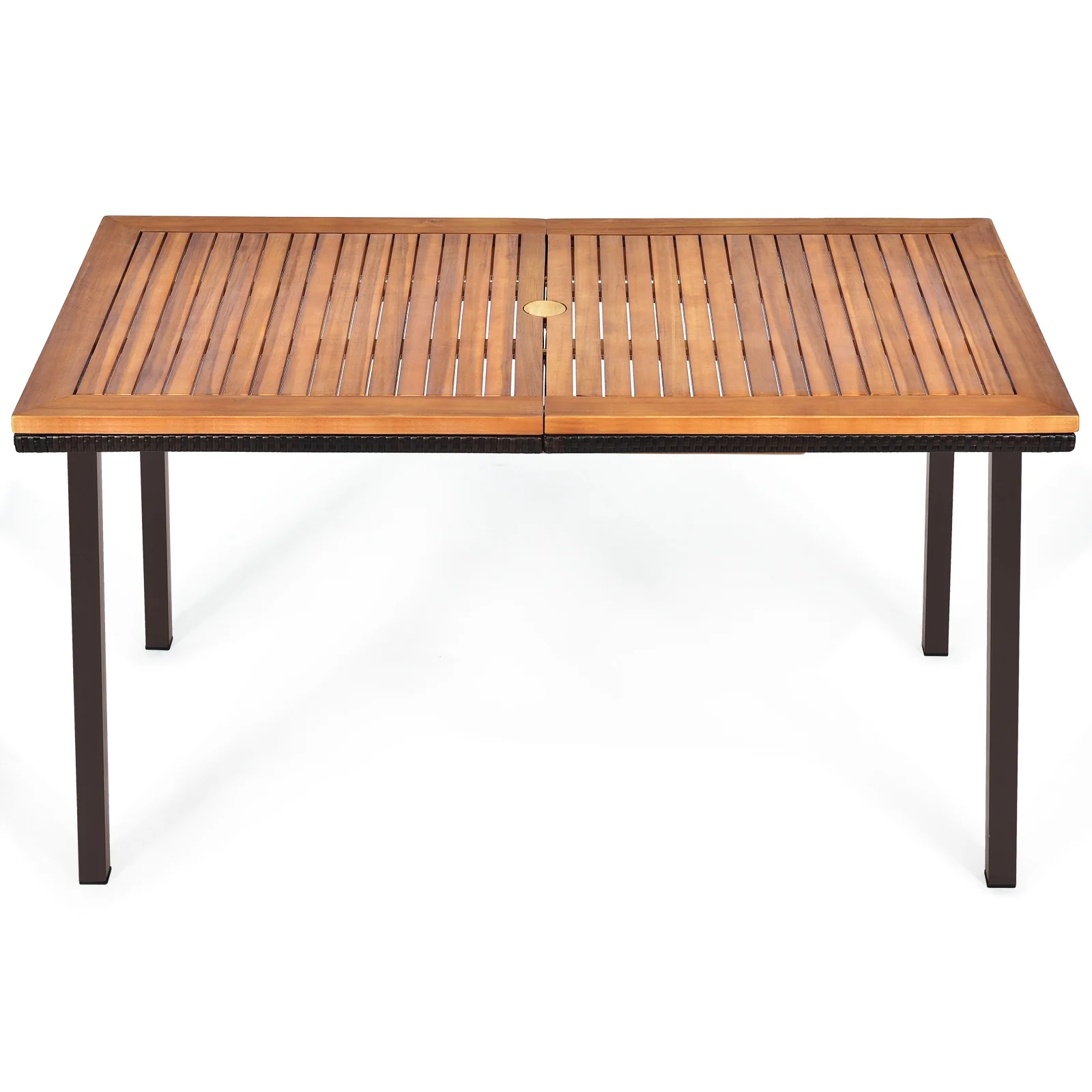 55 Inch Dining Table, Umbrella Hole, Natural, Acacia