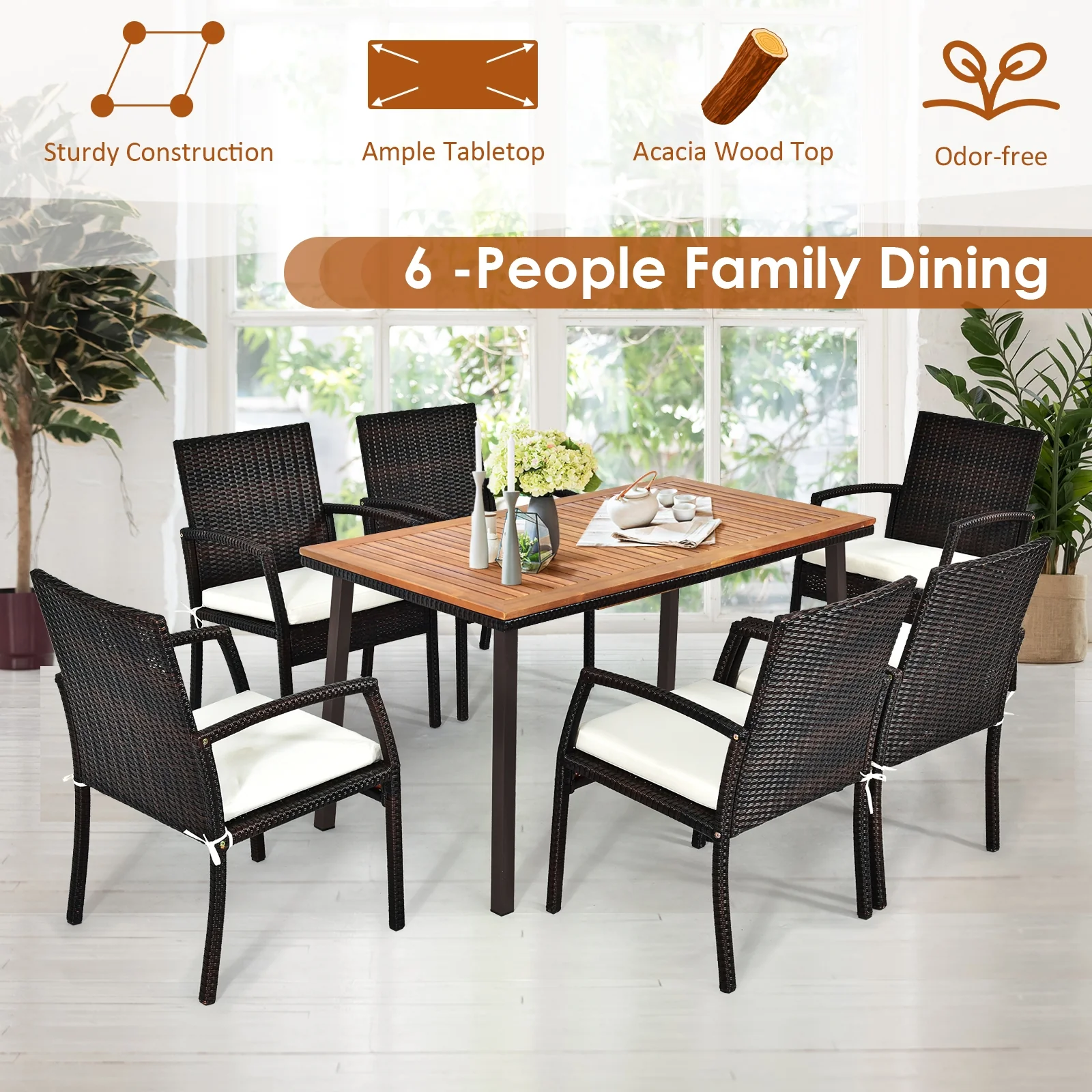 55 Inch Dining Table, Umbrella Hole, Natural, Acacia - Image 3