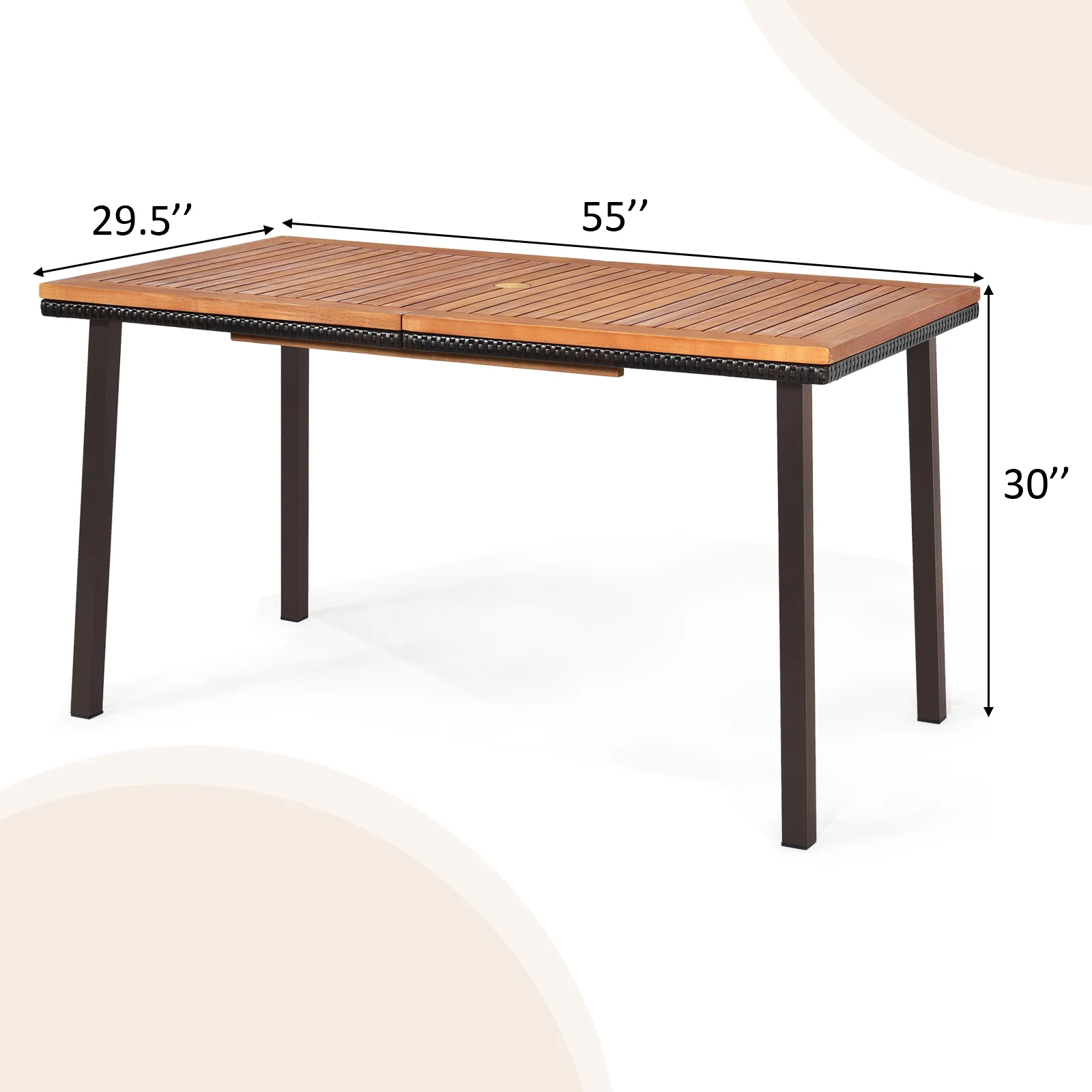 55 Inch Dining Table, Umbrella Hole, Natural, Acacia - Image 5