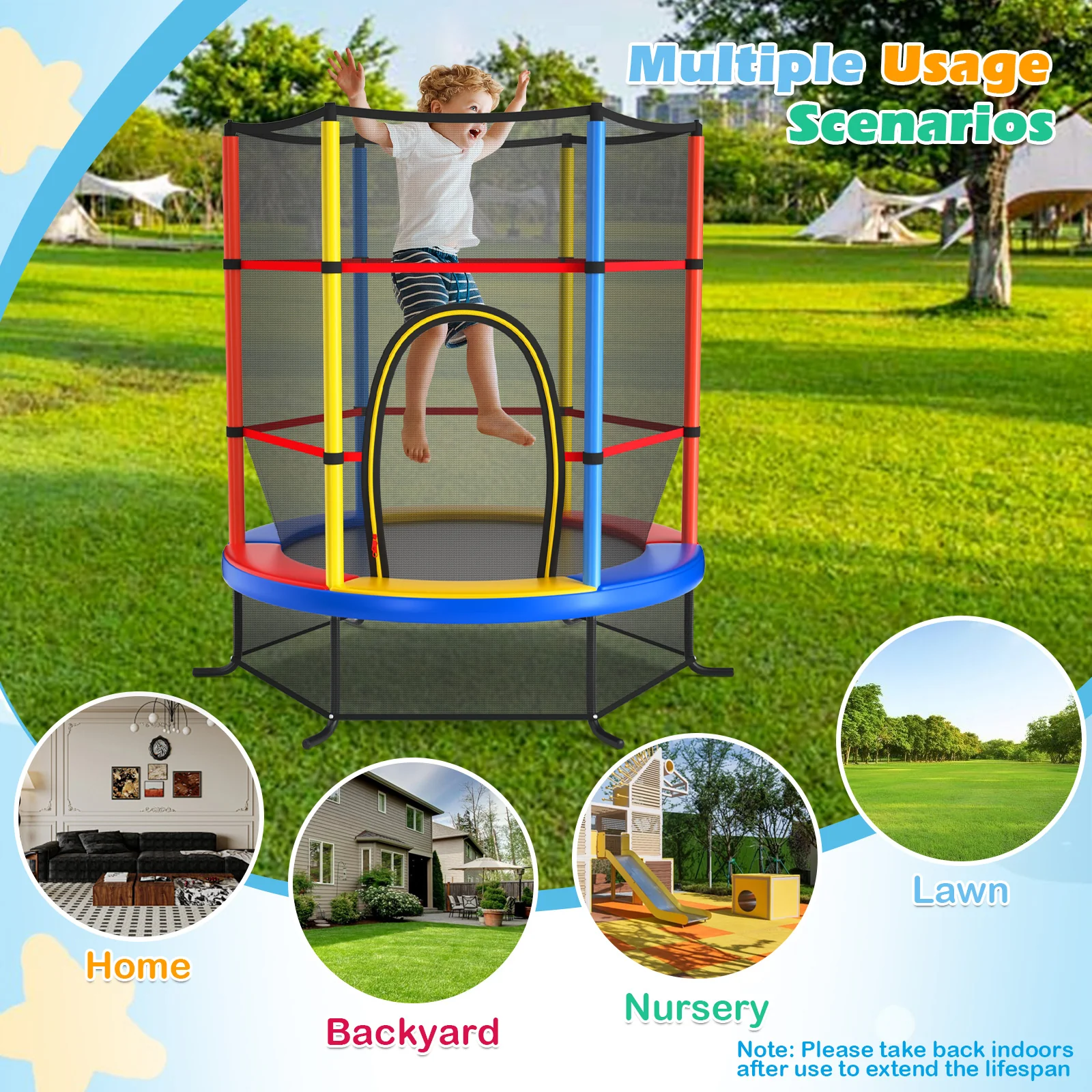 55 Inch Kids Trampoline, With Enclosure Net, Yellow - Image 6