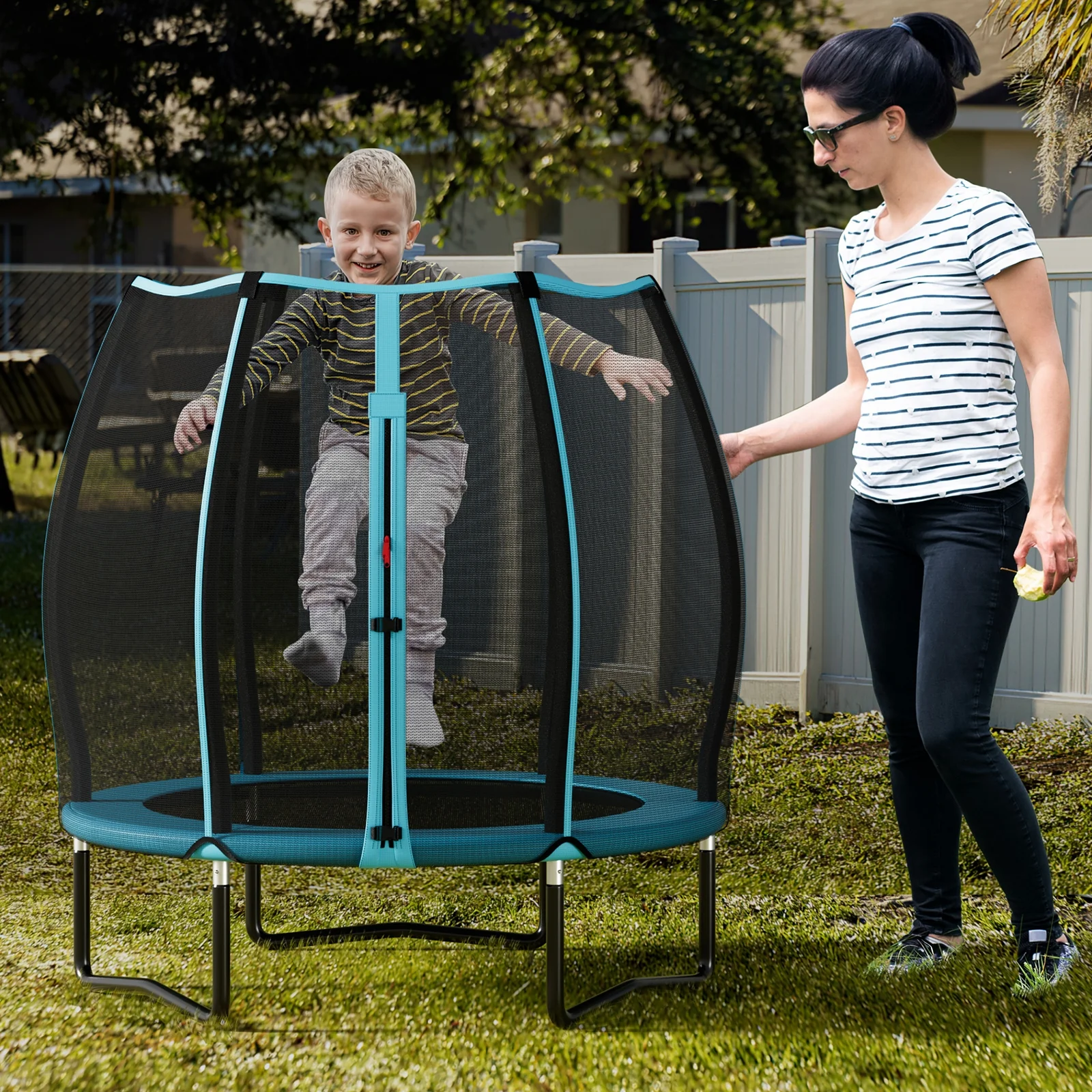 55 Inch Kids Trampoline With Safety Enclosure Net, Blue - Image 2