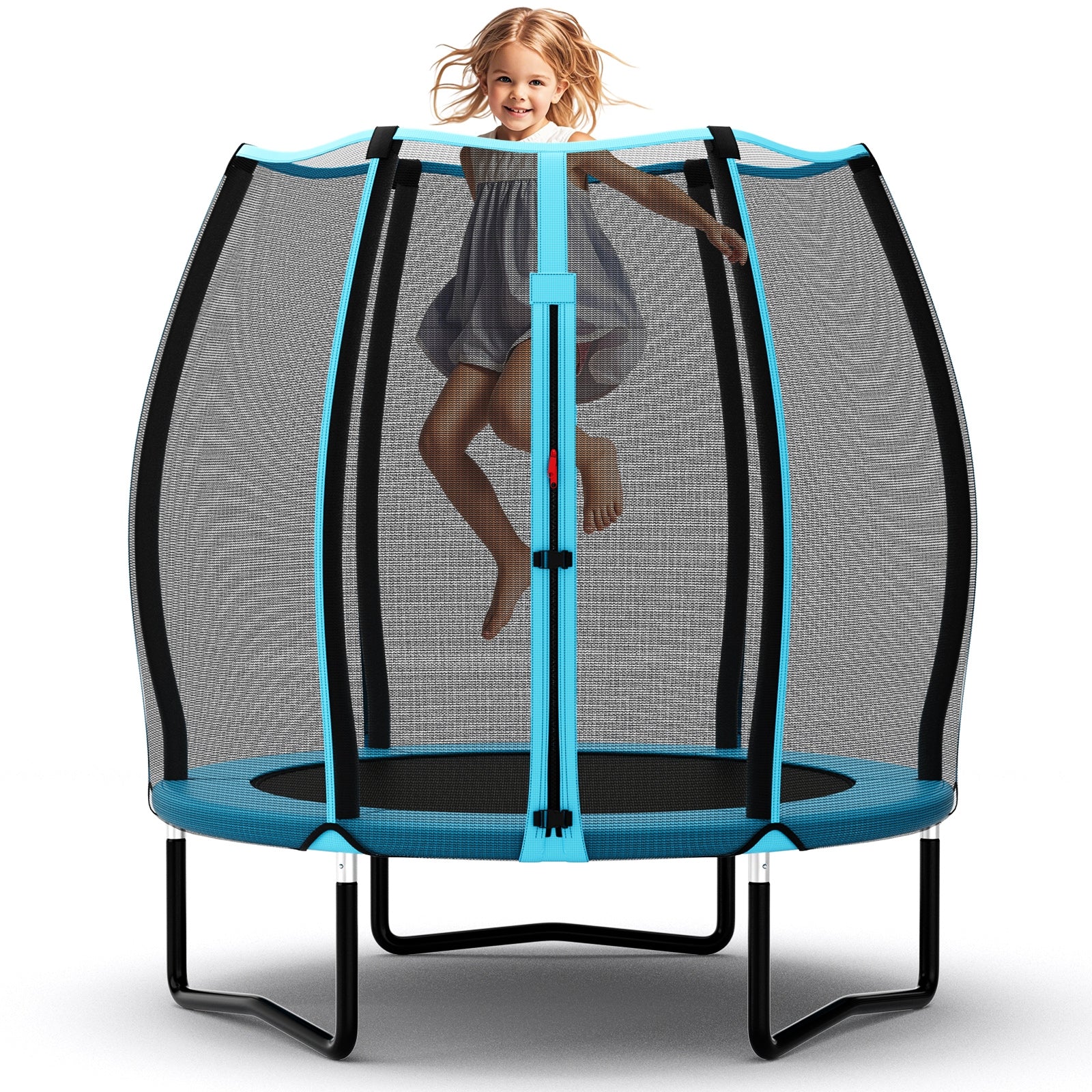 55 Inch Kids Trampoline With Safety Enclosure Net, Blue - Image 4