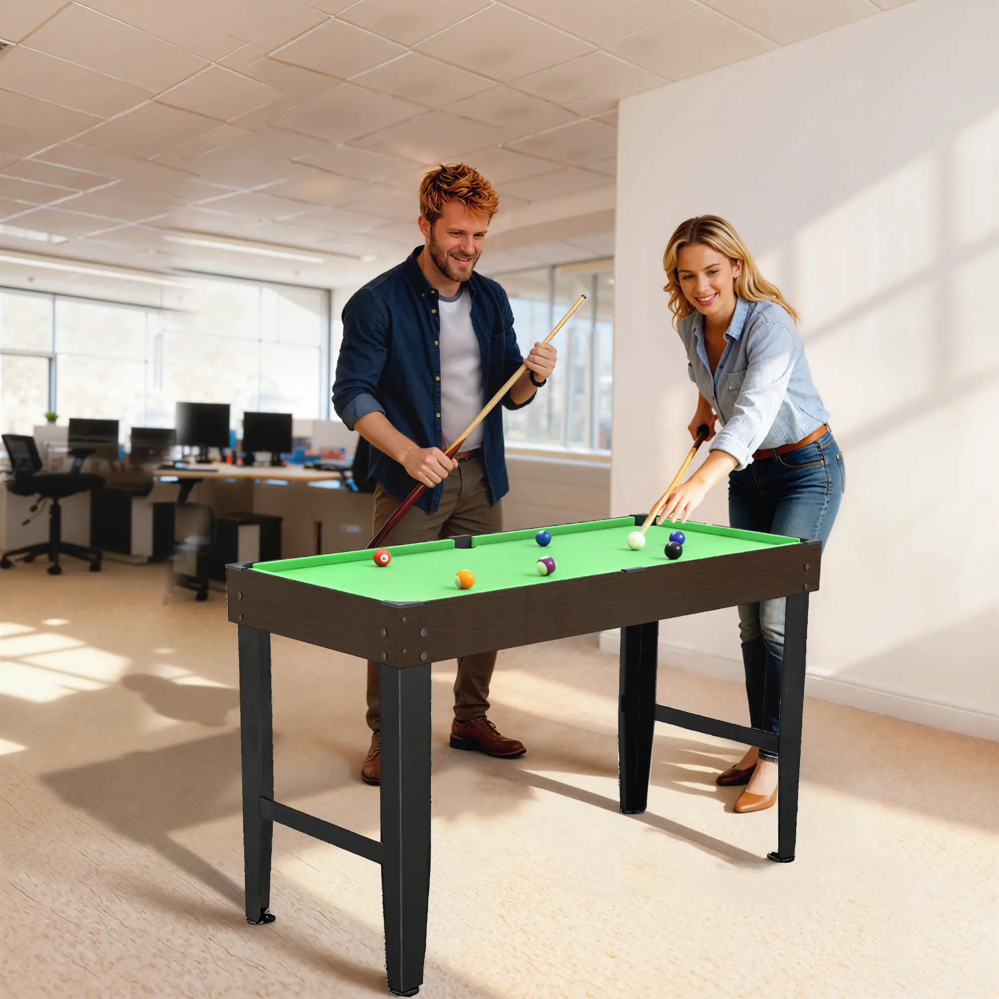 55 Inch Mini Pool Table, 2 Cues, 16 Balls, Accessories, Green - Image 7