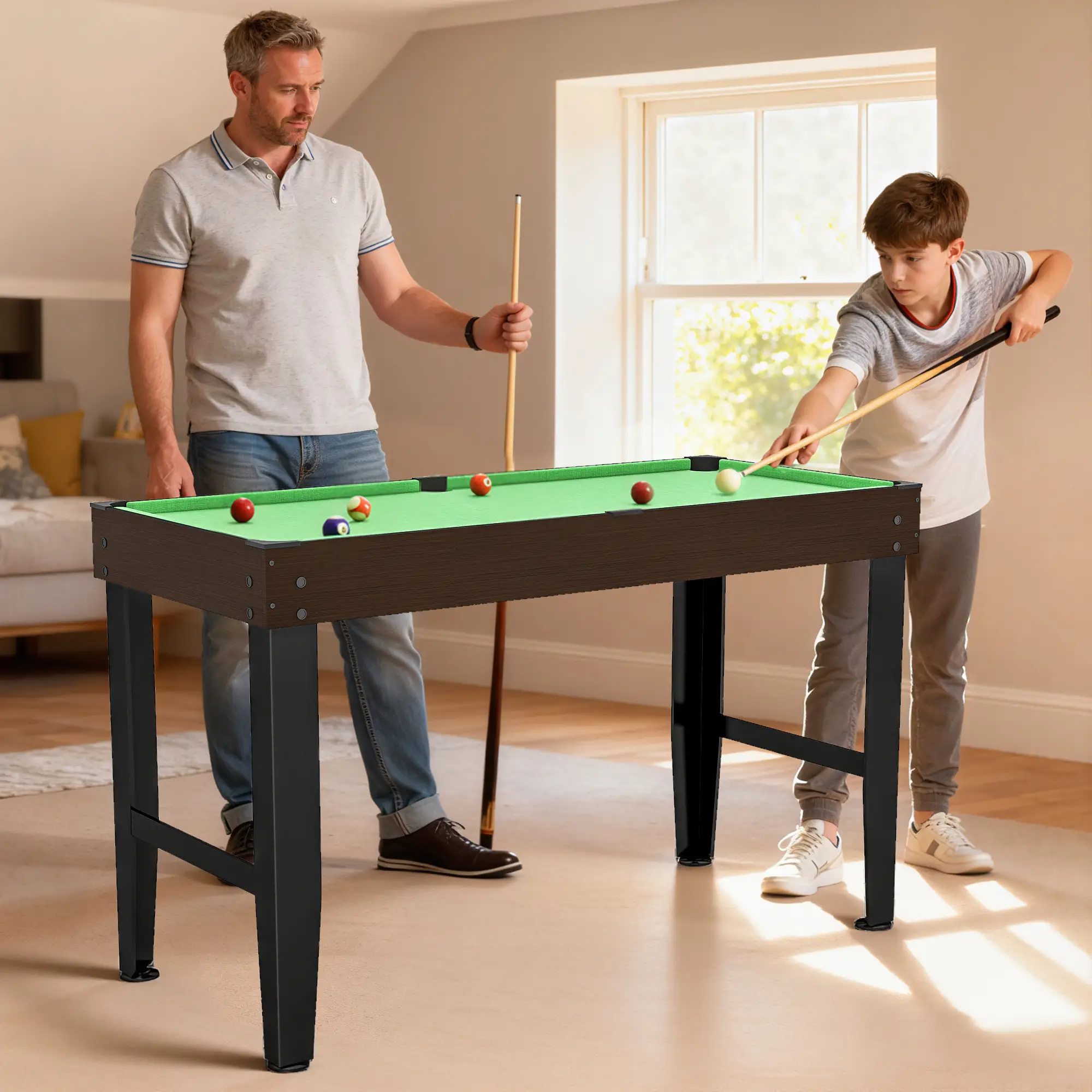 55 Inch Mini Pool Table, 2 Cues, 16 Balls, Accessories, Green - Image 8
