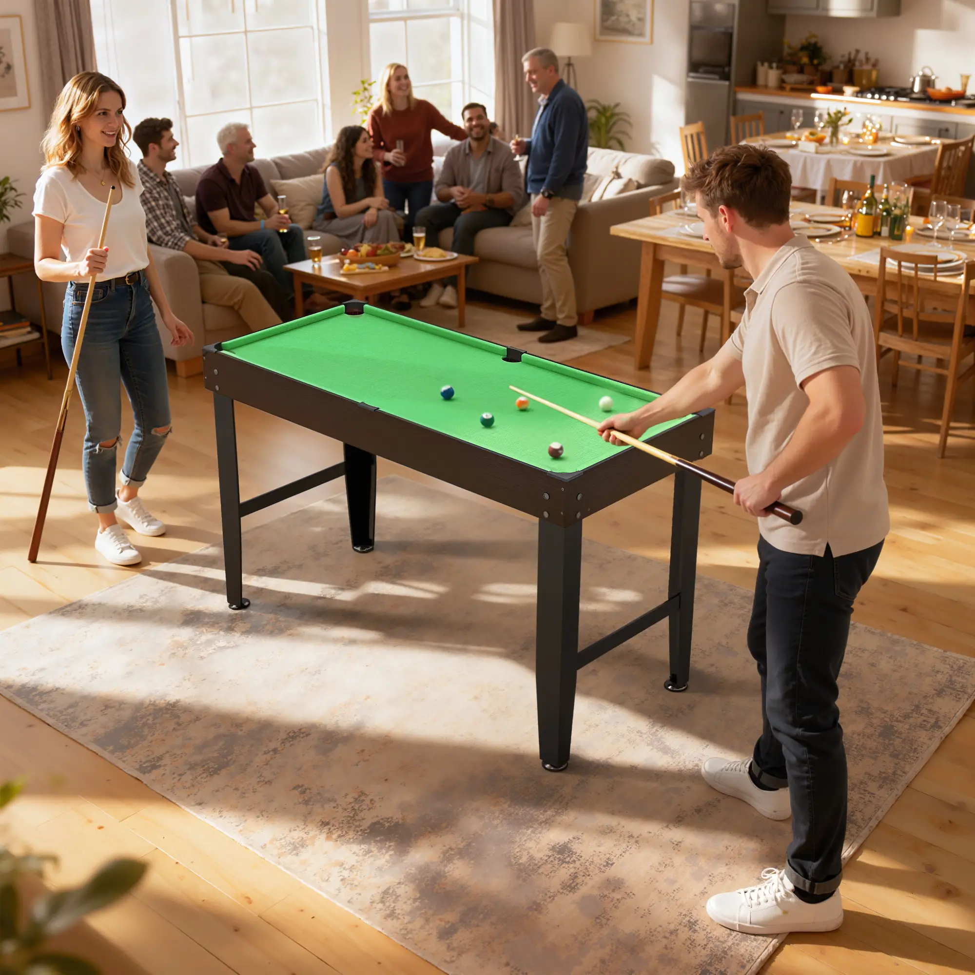 55 Inch Mini Pool Table, 2 Cues, 16 Balls, Accessories, Green - Image 9