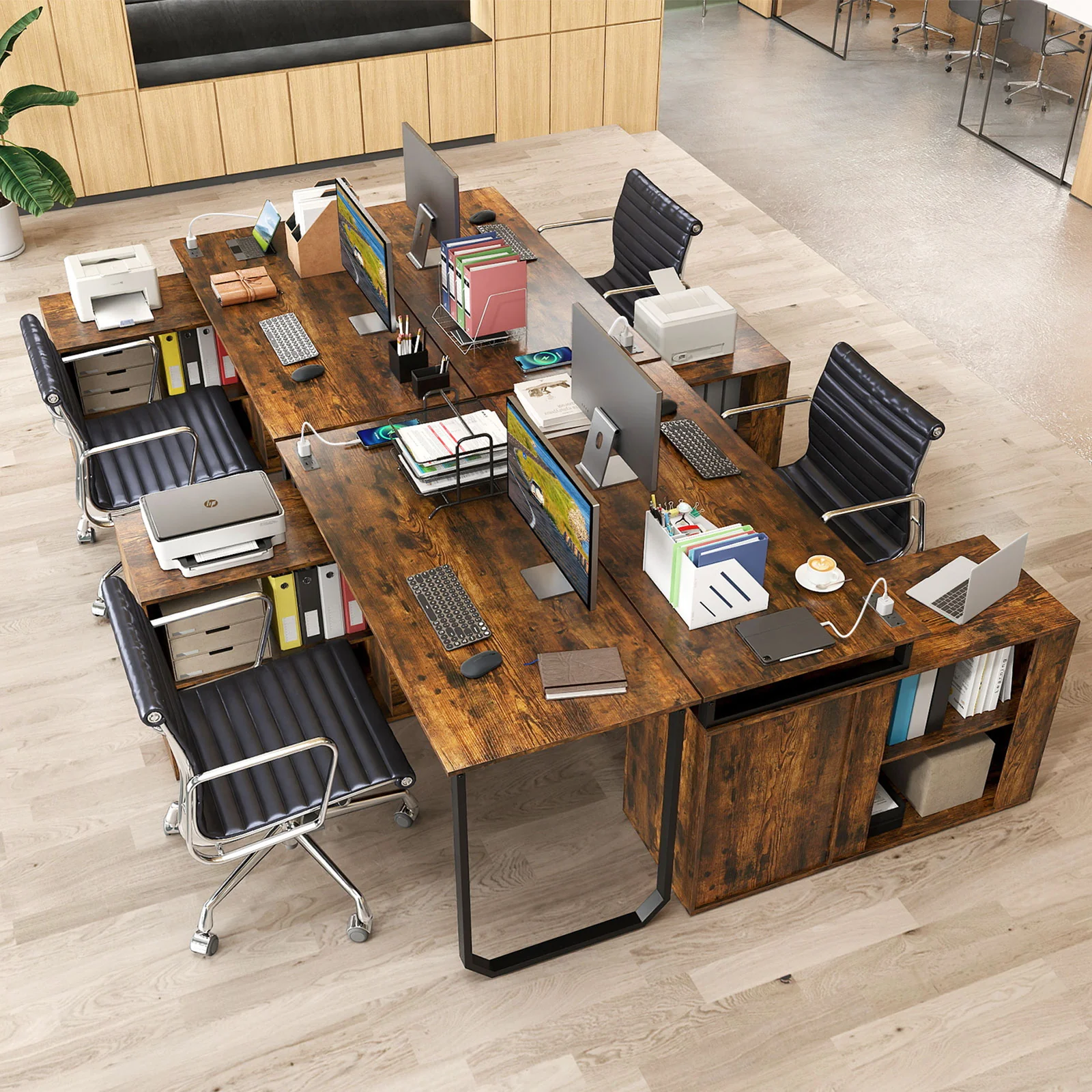 55 Inch Reversible L Shaped Desk with 3 Drawers Home Office Desk with Adjustable Shelf, Rustic Brown - Image 3