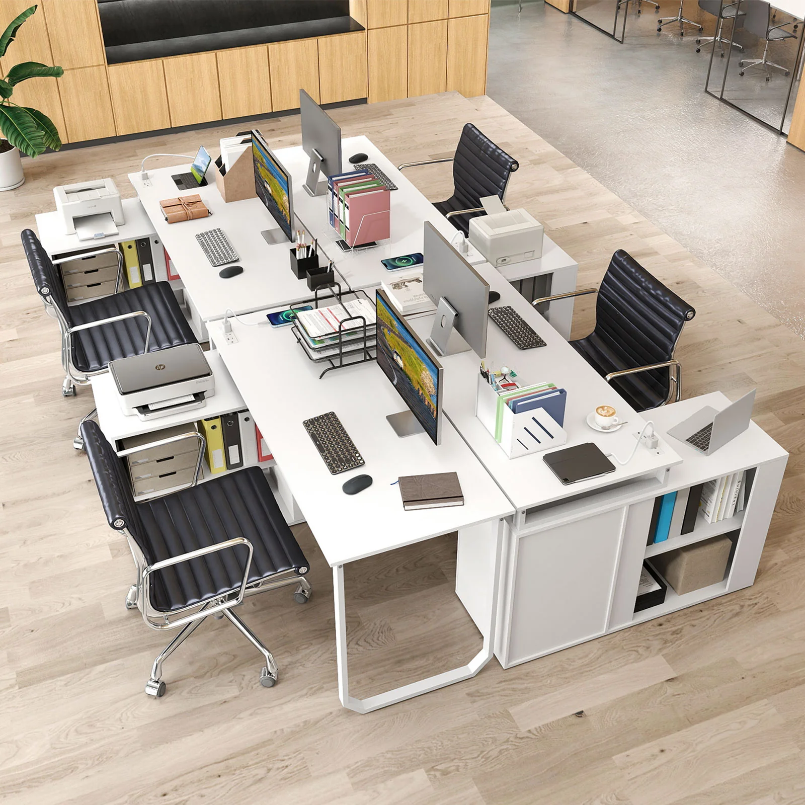 55 Inch Reversible L Shaped Desk with 3 Drawers Home Office Desk with Adjustable Shelf, White - Image 3