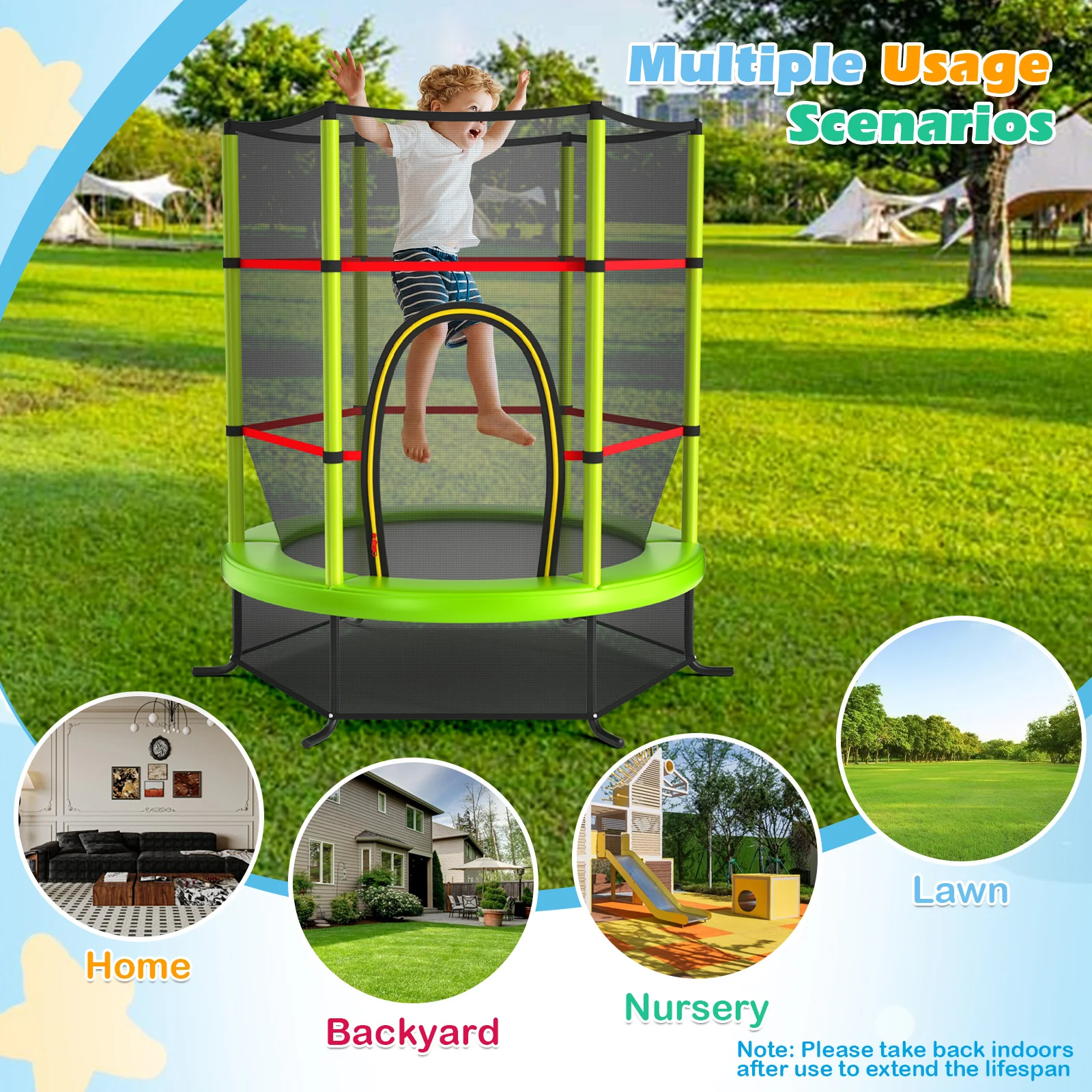 55 Inch Trampoline With Enclosure Net, Green - Image 5