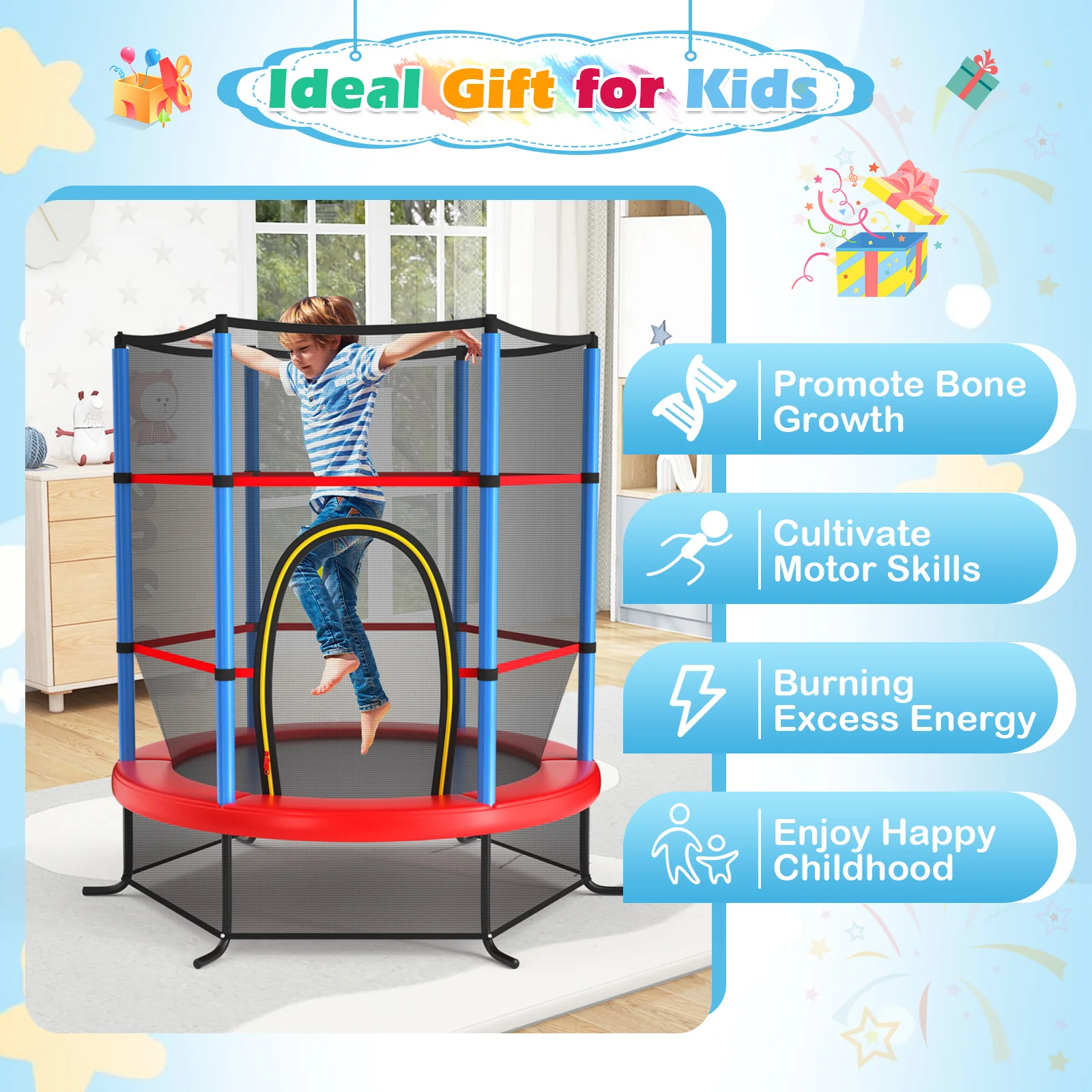 55 Inch Trampoline, With Enclosure Net, Navy - Image 5