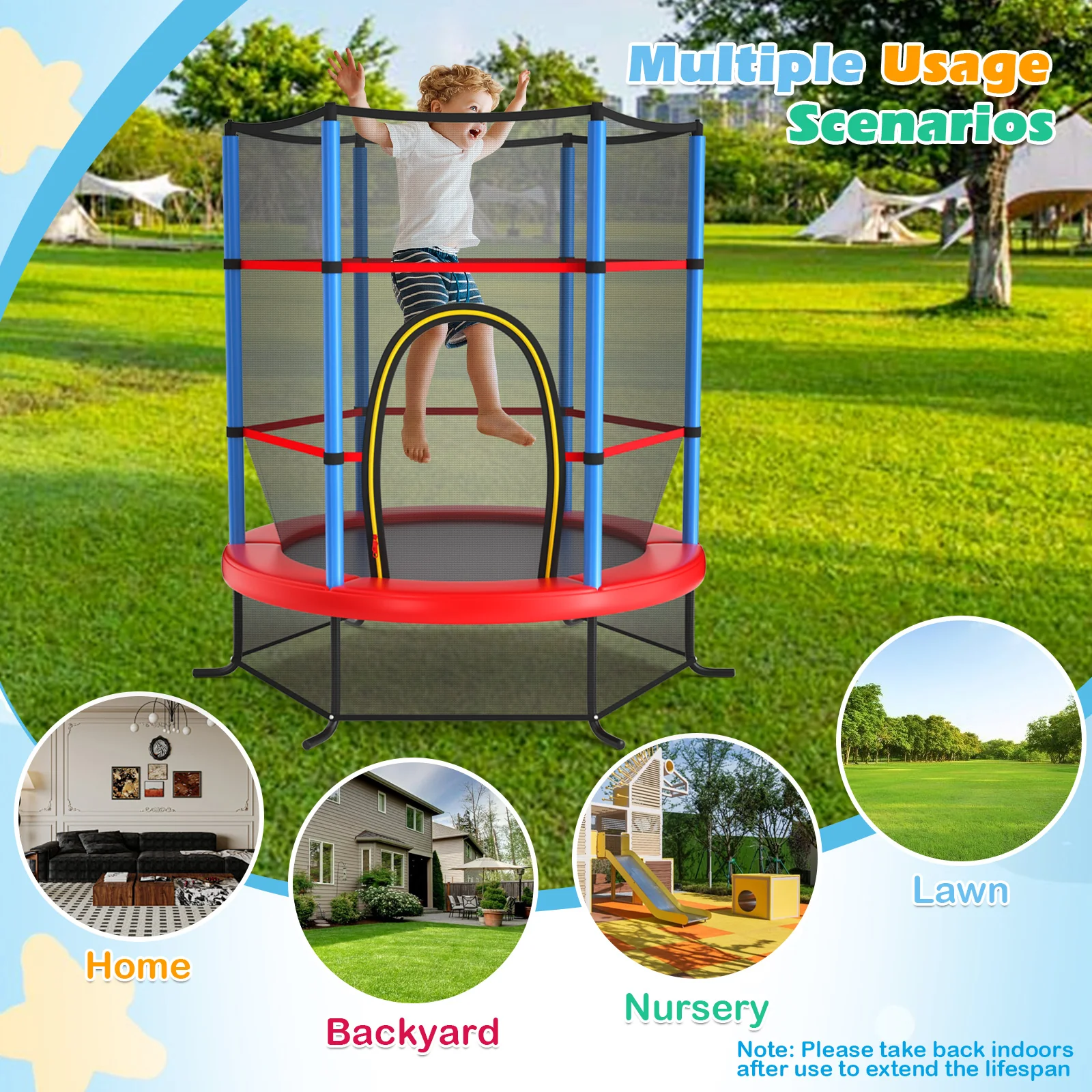 55 Inch Trampoline, With Enclosure Net, Navy - Image 6