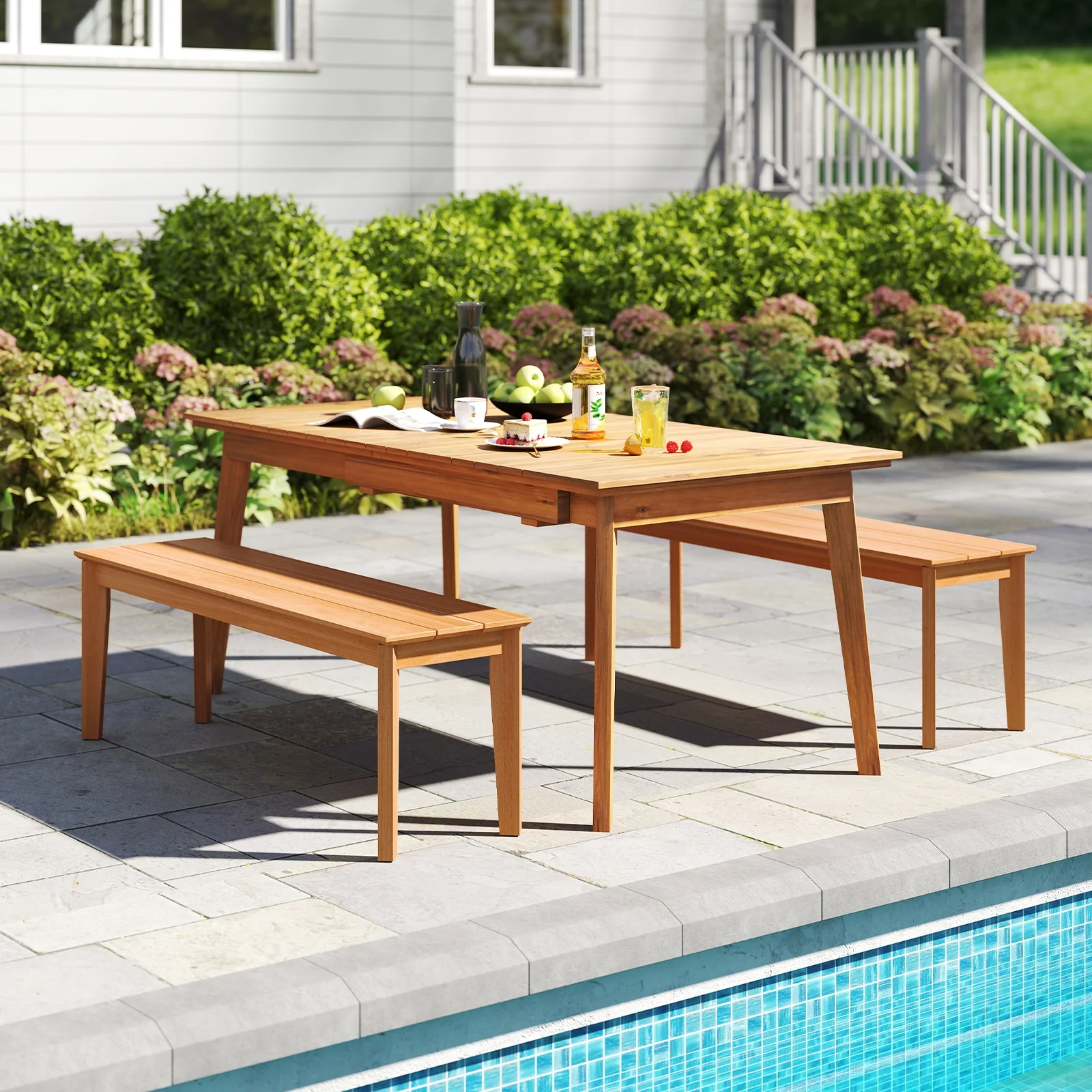 55 Inches Teak Wood Bench, 880 LBS Weight Capacity, Natural - Image 10