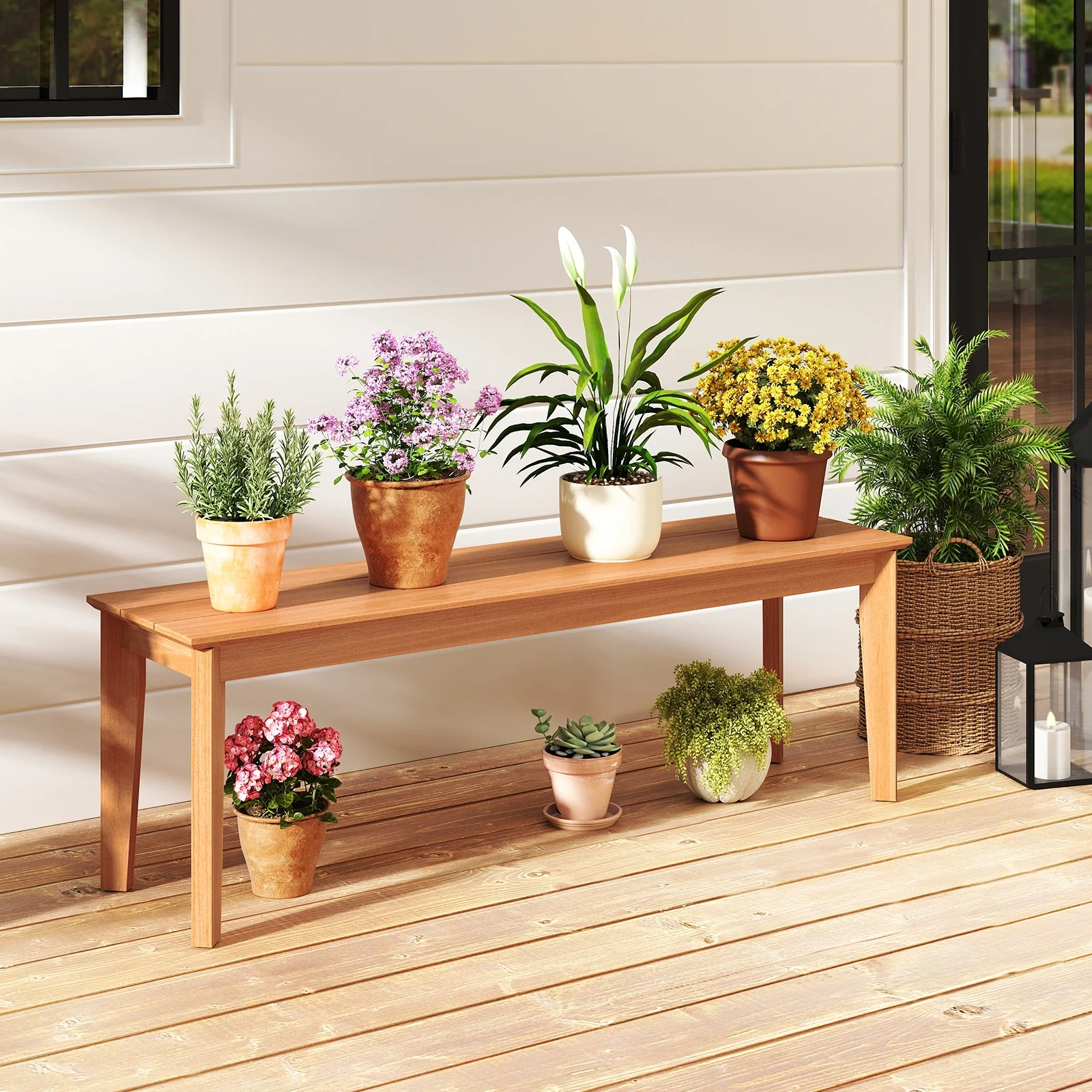 55 Inches Teak Wood Bench, 880 LBS Weight Capacity, Natural - Image 2