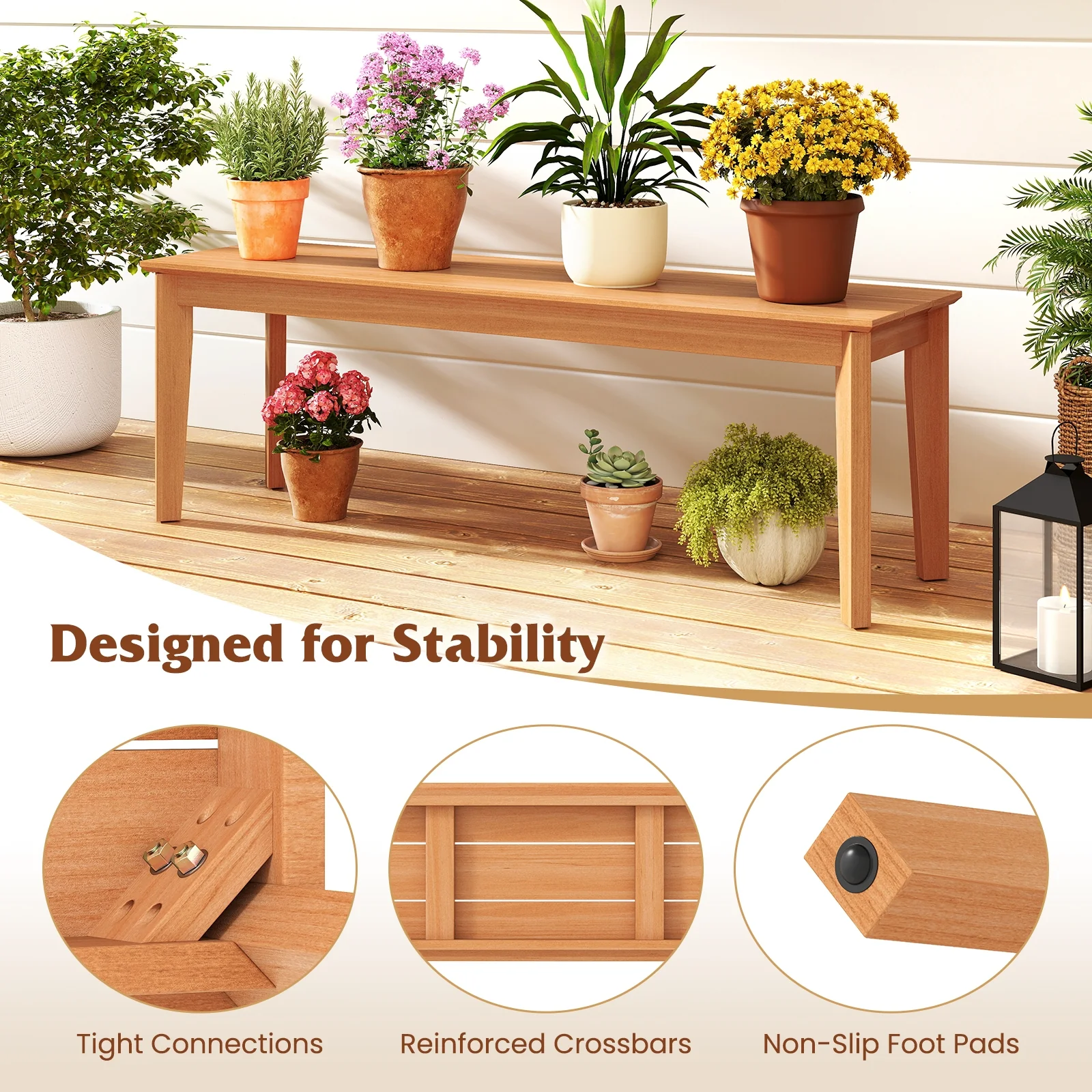 55 Inches Teak Wood Bench, 880 LBS Weight Capacity, Natural - Image 9