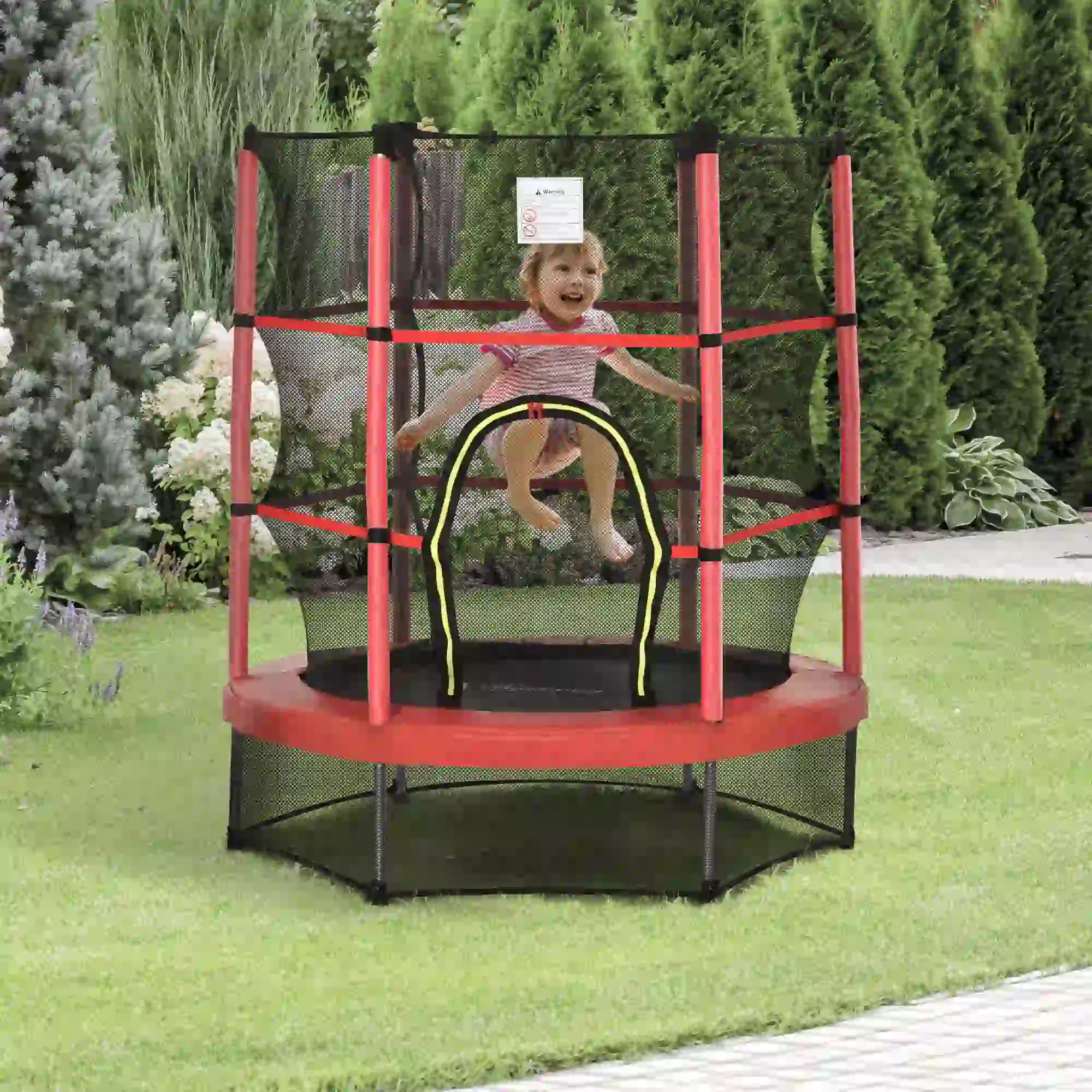 55" Kids Trampoline with Enclosure Net, Indoor/Outdoor, Age 3-6, Red - Image 2