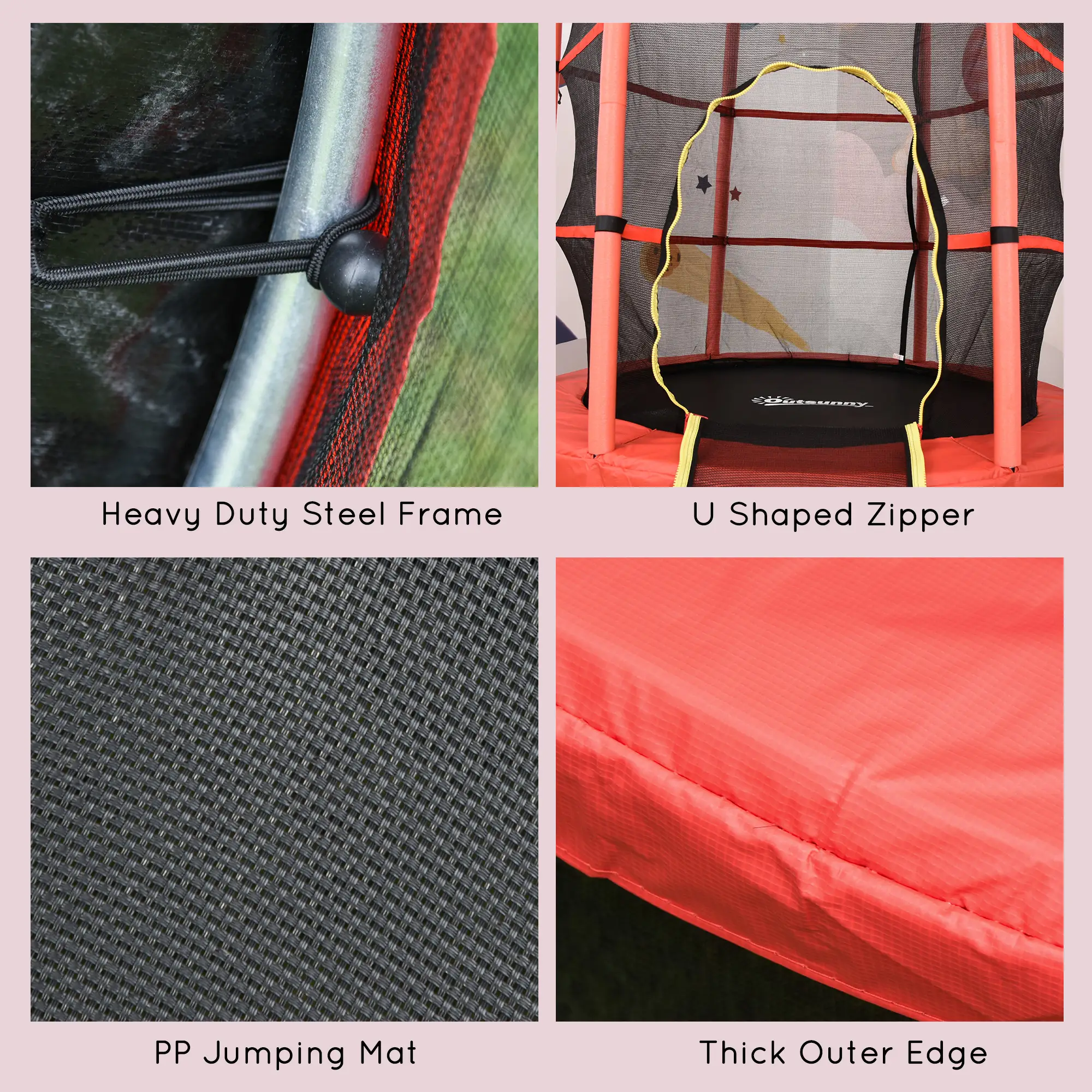 55" Kids Trampoline with Enclosure Net, Indoor/Outdoor, Age 3-6, Red - Image 5