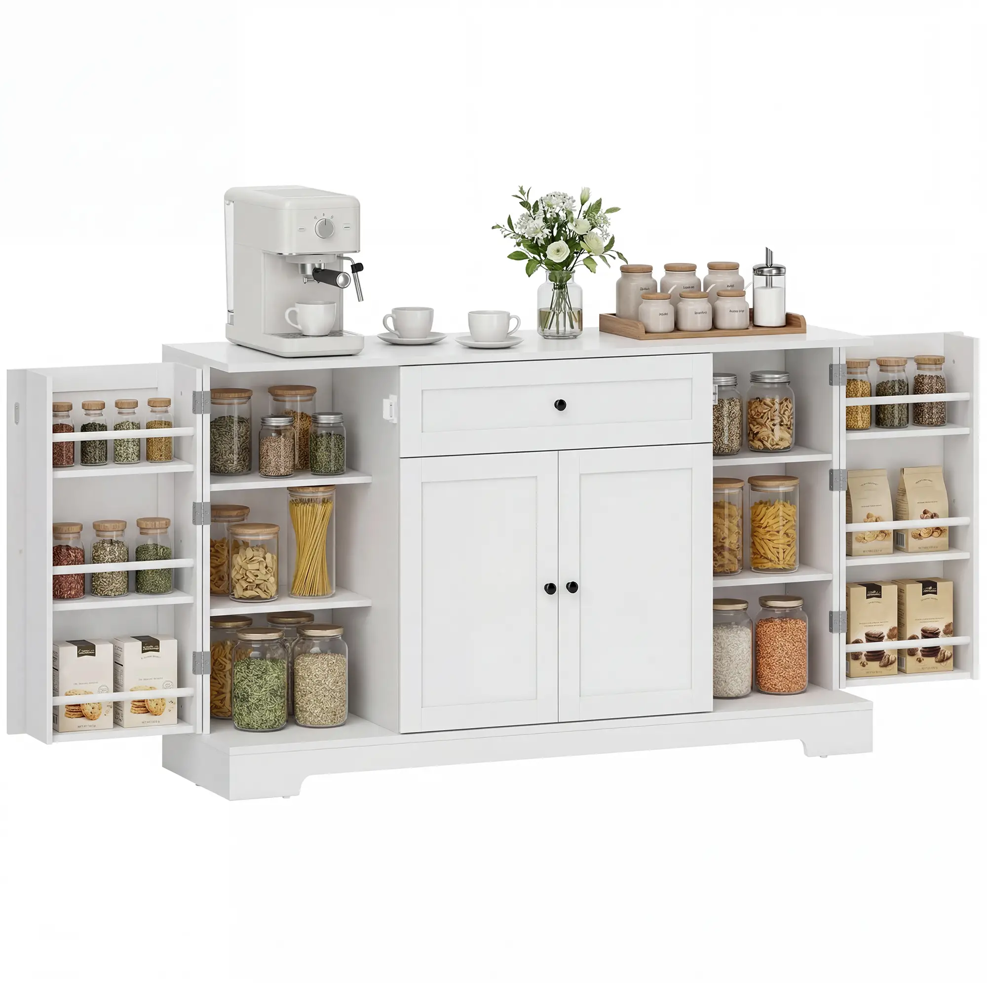 55" Kitchen Storage Cabinet With Drawer, Adjustable Shelves, White - Image 11