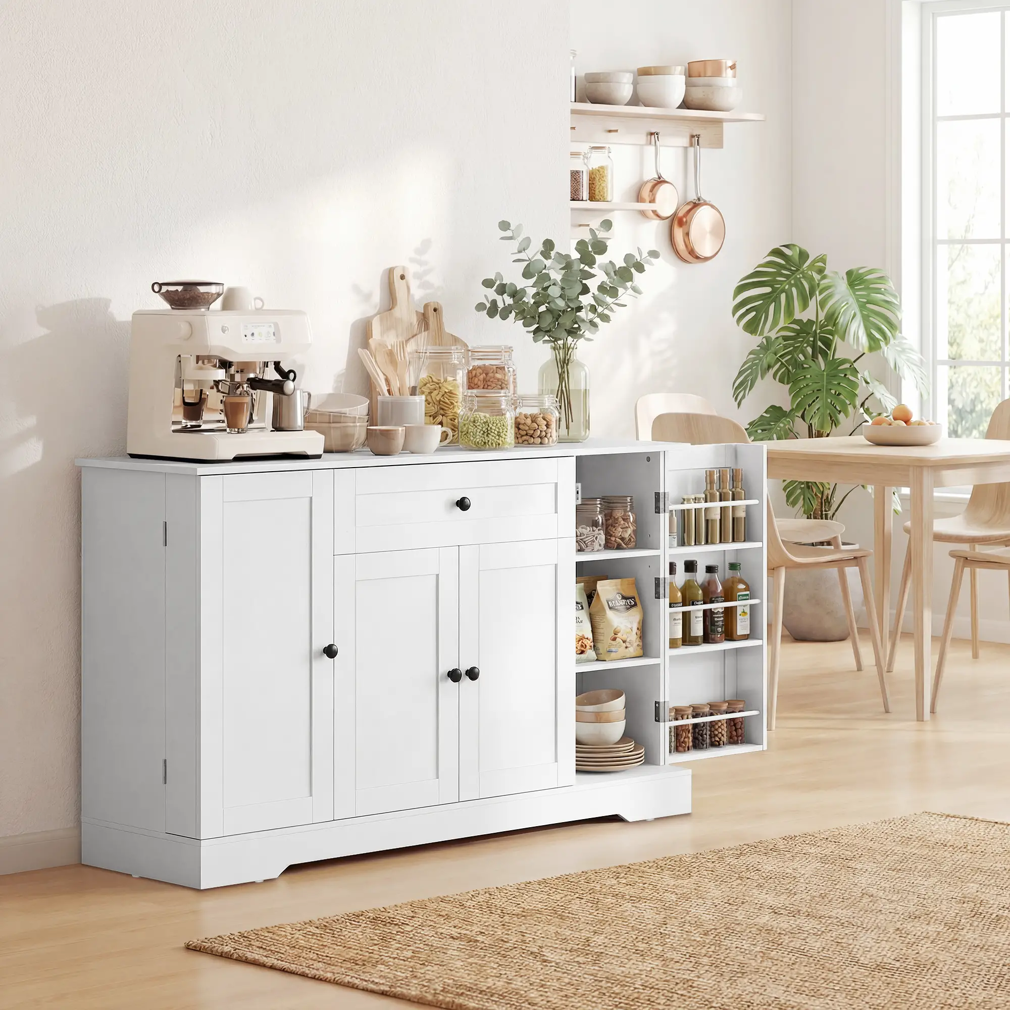55" Kitchen Storage Cabinet With Drawer, Adjustable Shelves, White - Image 2