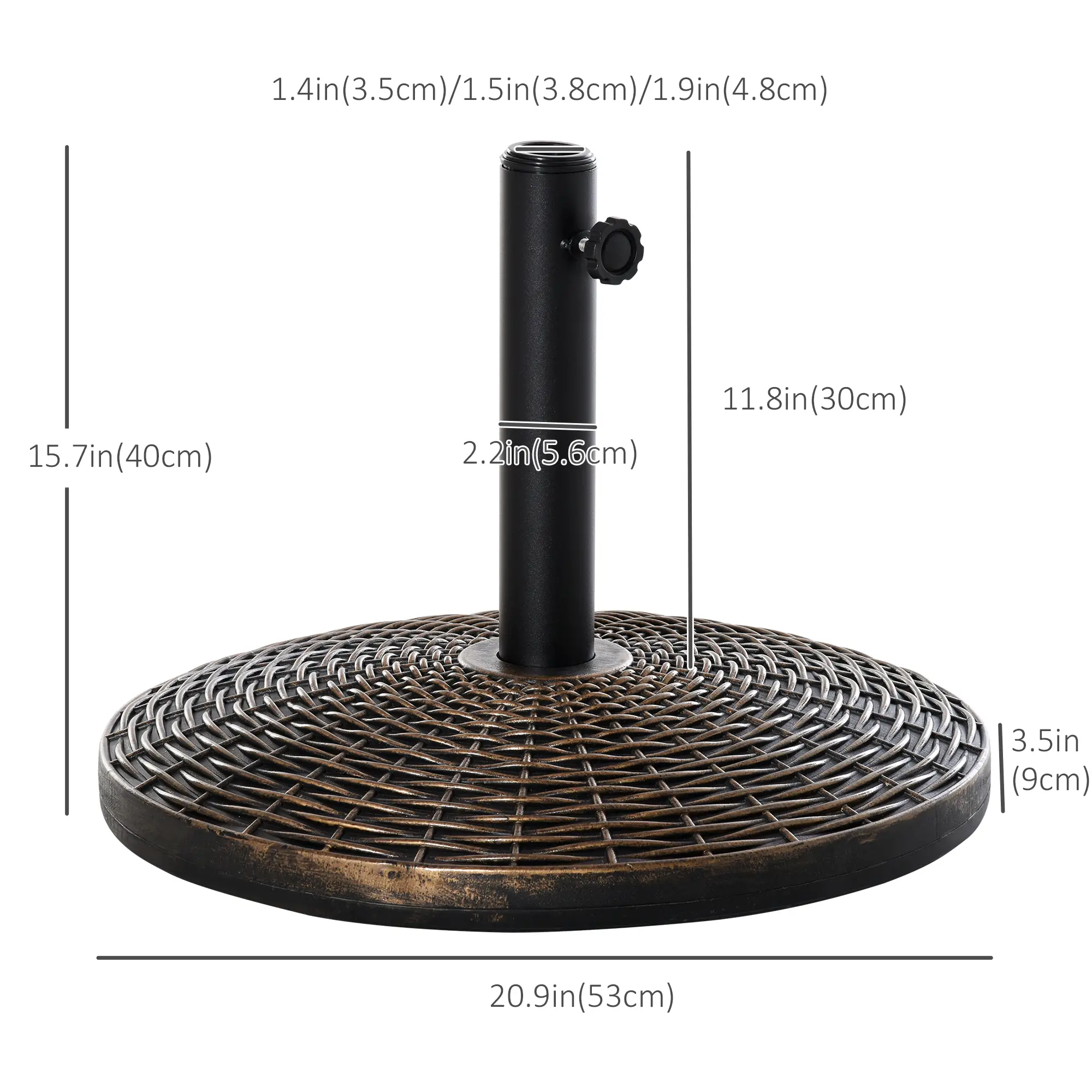 55 lbs 21" Heavy Duty Umbrella Base, Rattan Design, Bronze - Image 3