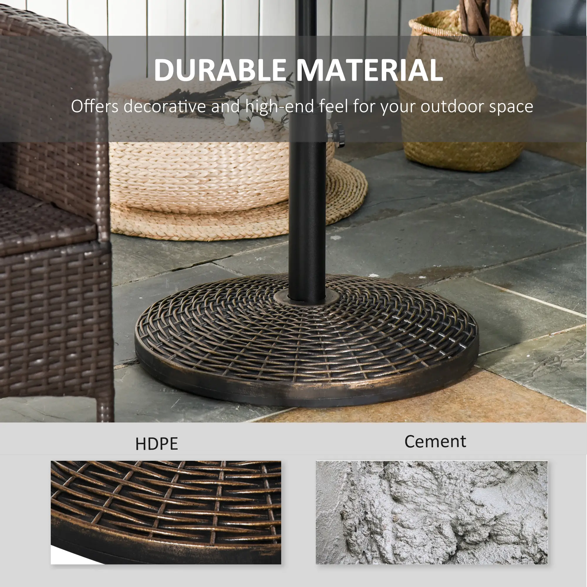 55 lbs 21" Heavy Duty Umbrella Base, Rattan Design, Bronze - Image 6