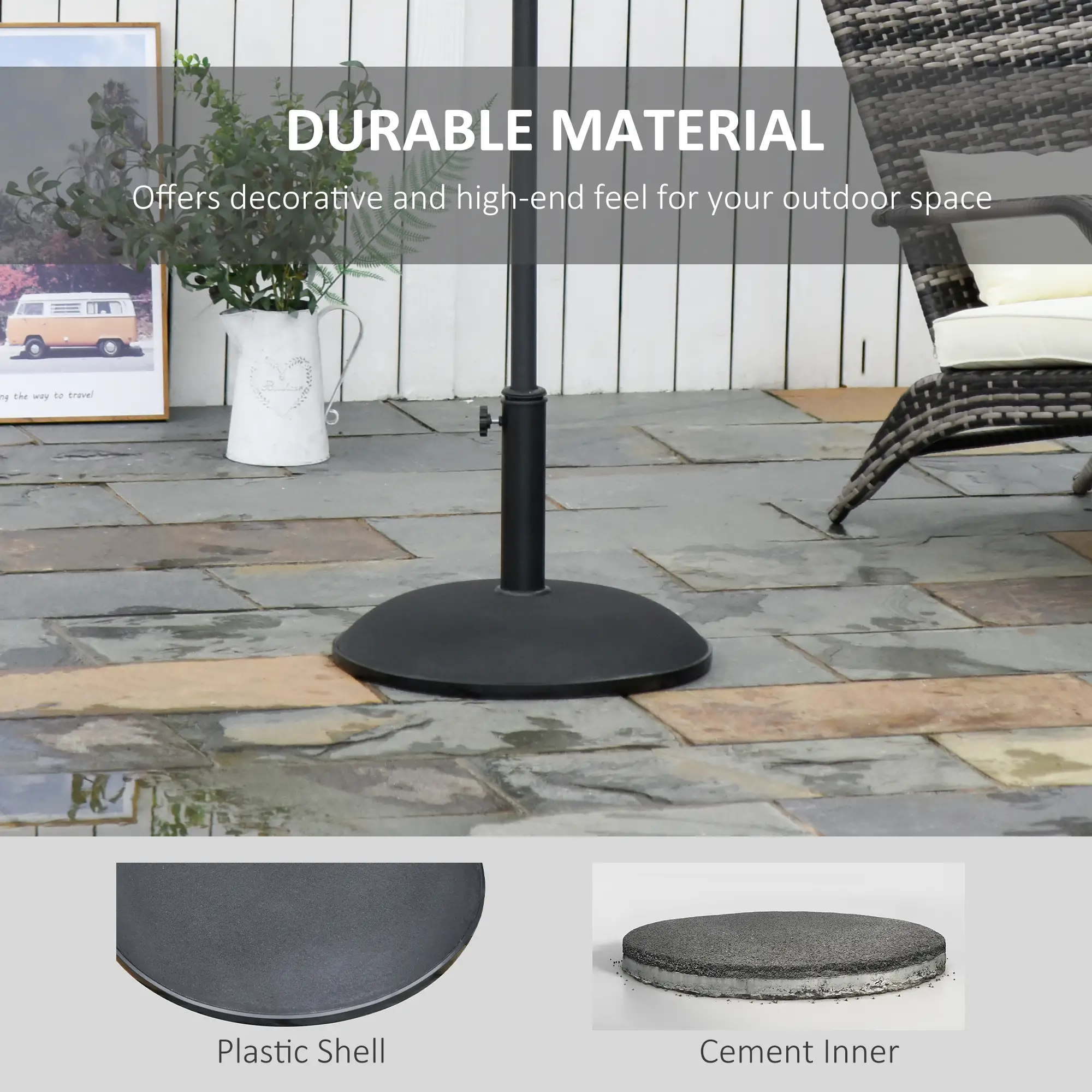 55 lbs Cement Umbrella Base, 20" Heavy Duty Round Stand, Black - Image 4