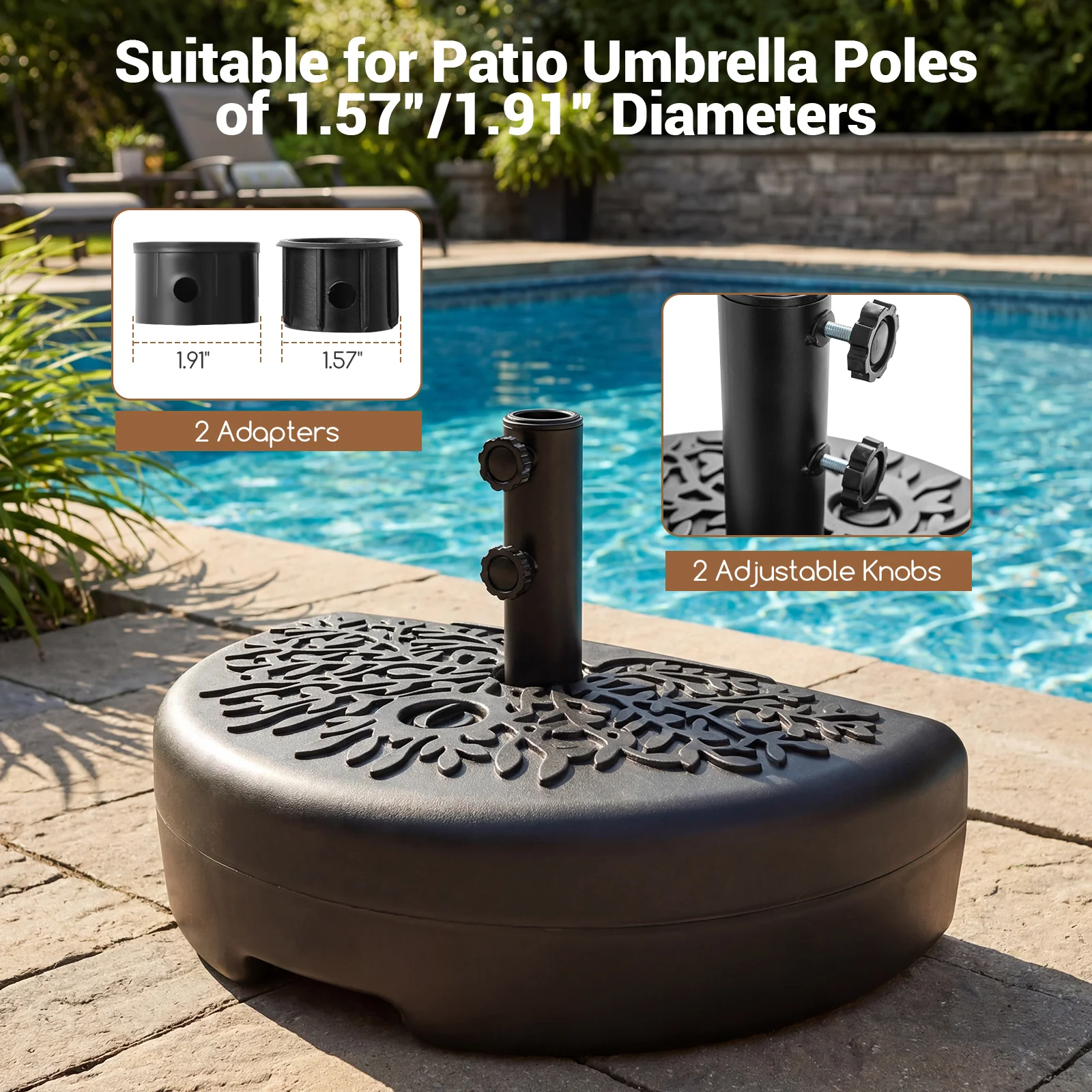 55 LBS Half Round Patio Umbrella Base  for Deck Lawn Poolside, Black - Image 10