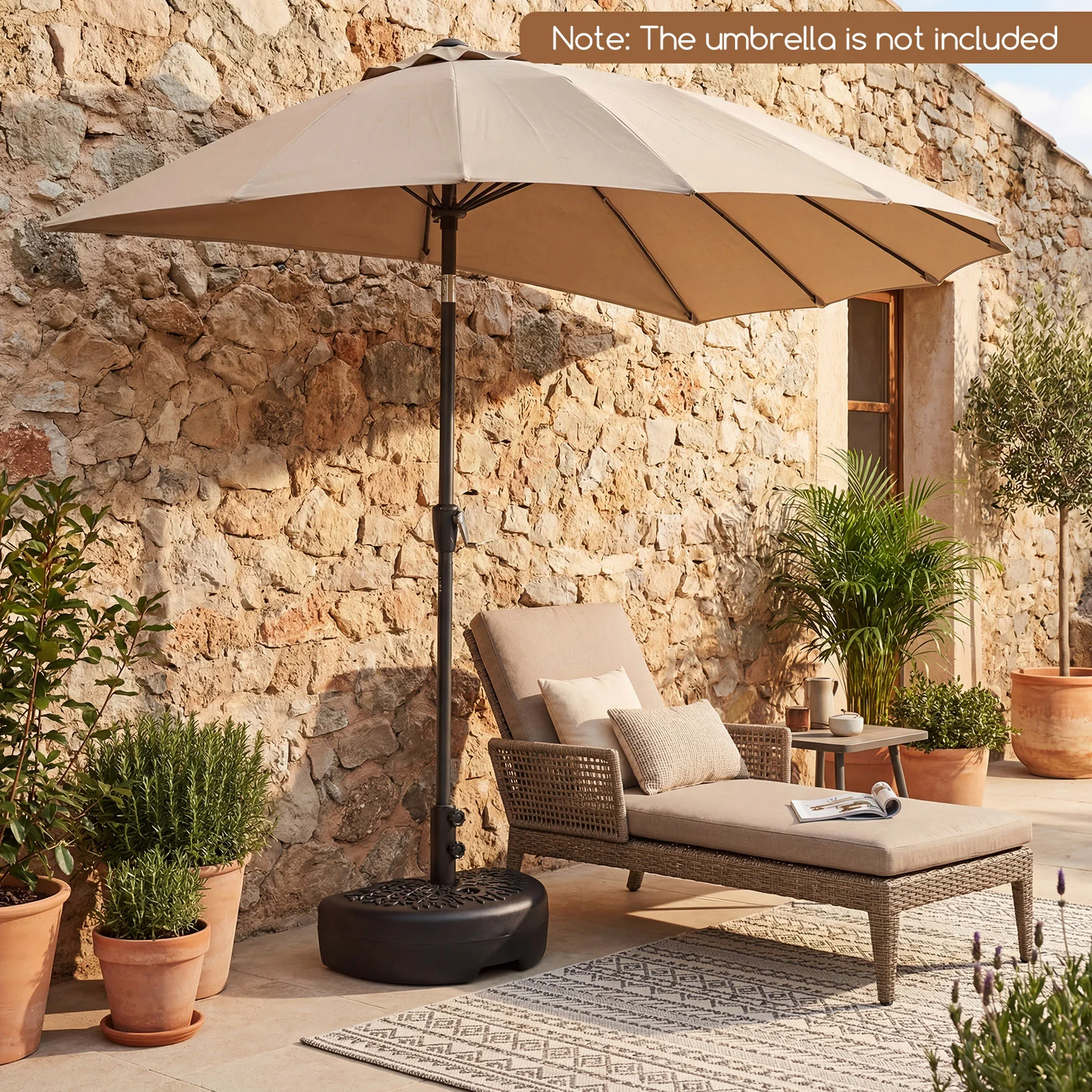 55 LBS Half Round Patio Umbrella Base  for Deck Lawn Poolside, Black - Image 3